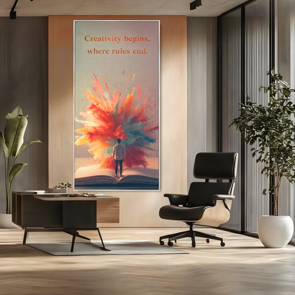 Leinwand Wandkunst Premium, LuxCanva® Q1047, Phantasie ohne Grenzen, Farben, Buch, Weisheit, Leben, Wahl, Kreativität, Vision, Büro, Schlafzimmer