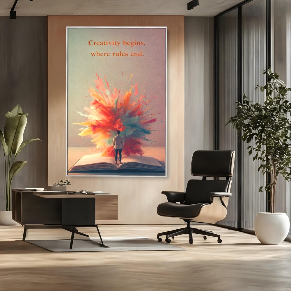Leinwand Wandkunst Premium, LuxCanva® Q1047, Phantasie ohne Grenzen, Farben, Buch, Weisheit, Leben, Wahl, Kreativität, Vision, Büro, Schlafzimmer