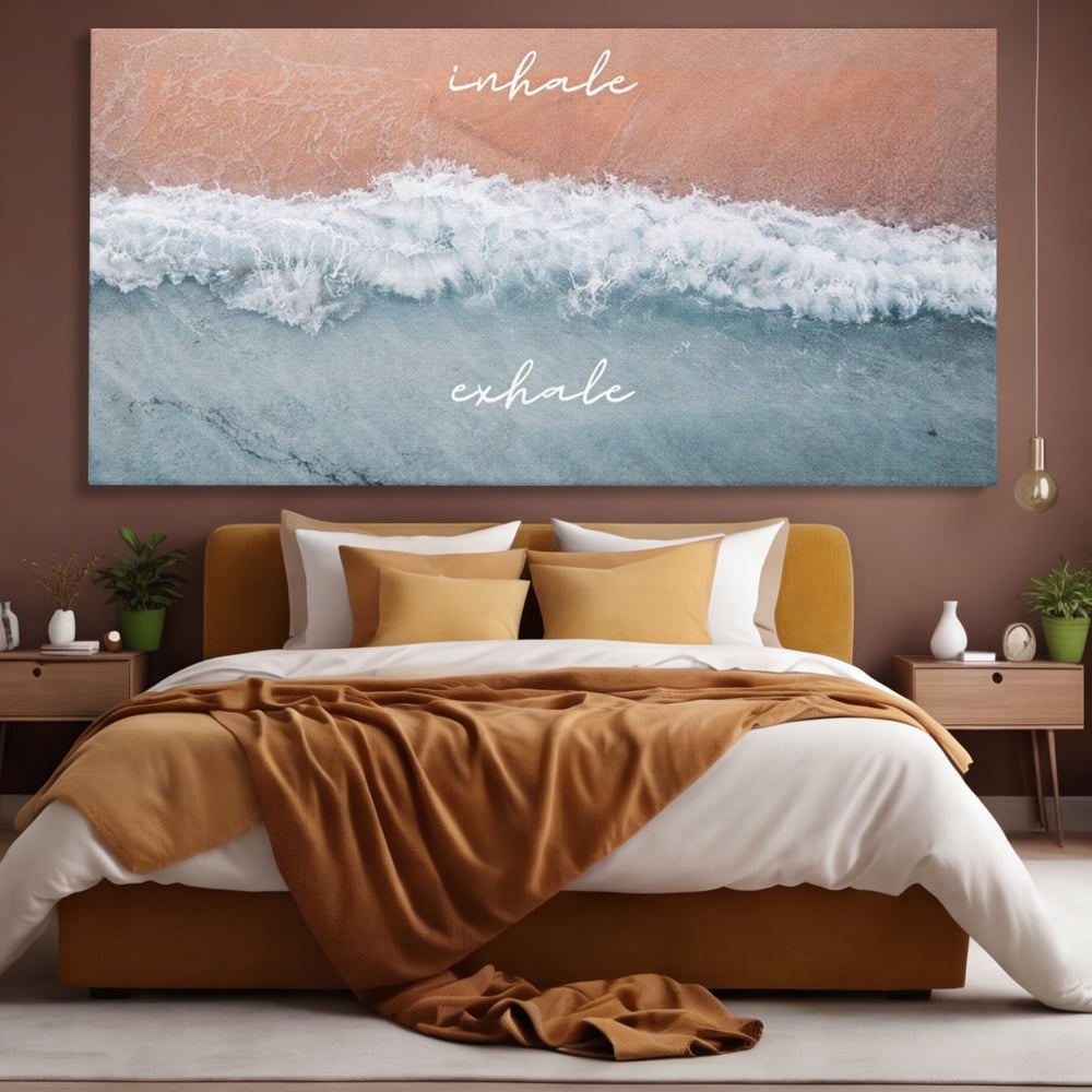 Tablou Canvas Premium, LuxCanva® Q1050, Orizont Interior, Plaja, Apa, Nisip, Relaxare, Armonie, Valuri, Pace, Meditatie, Birou, Dormitor
