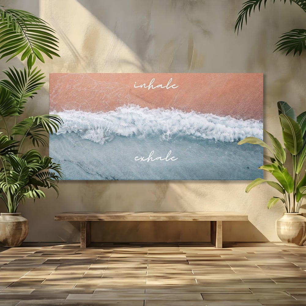 Tablou Canvas Premium, LuxCanva® Q1050, Orizont Interior, Plaja, Apa, Nisip, Relaxare, Armonie, Valuri, Pace, Meditatie, Birou, Dormitor