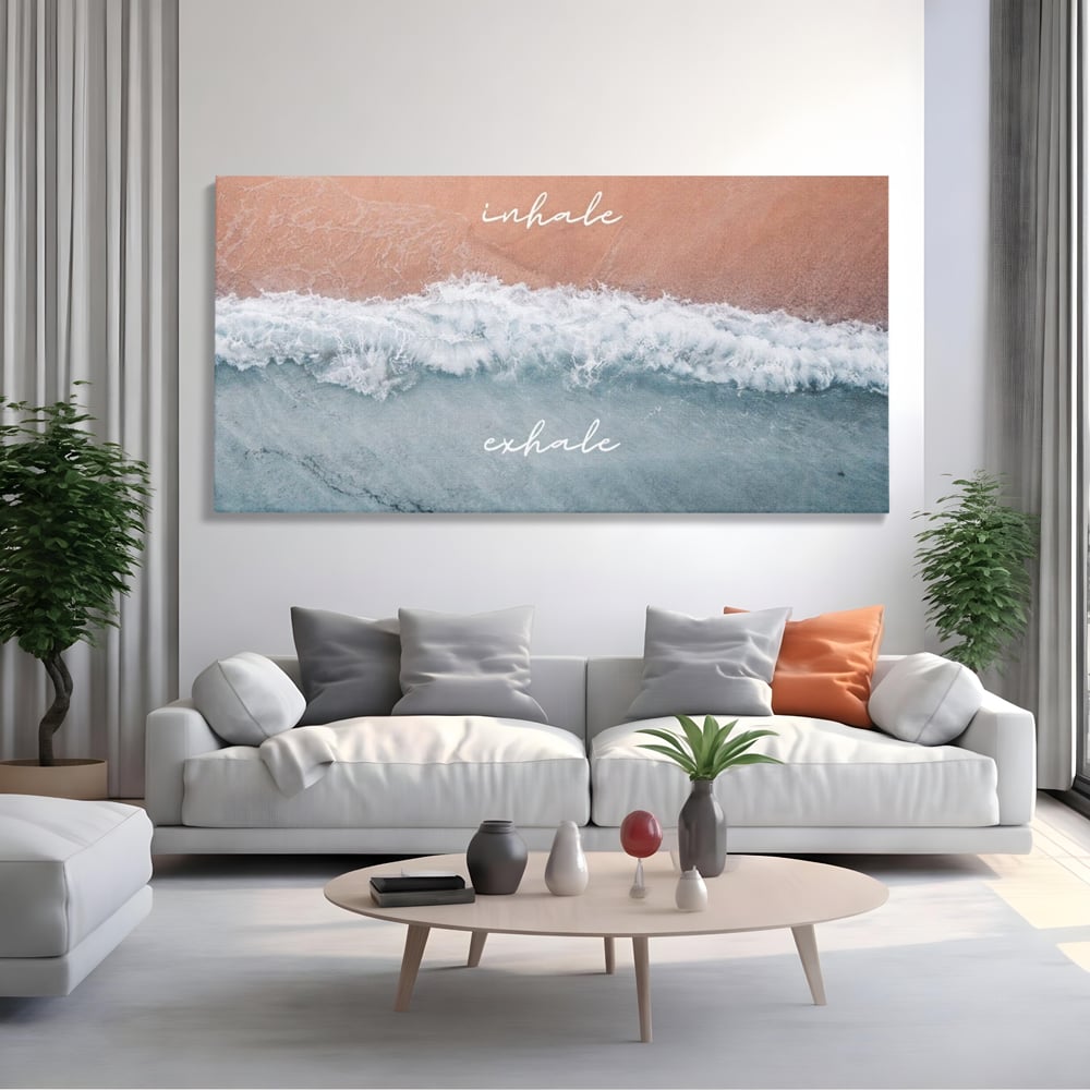 Tablou Canvas Premium, LuxCanva® Q1050, Orizont Interior, Plaja, Apa, Nisip, Relaxare, Armonie, Valuri, Pace, Meditatie, Birou, Dormitor