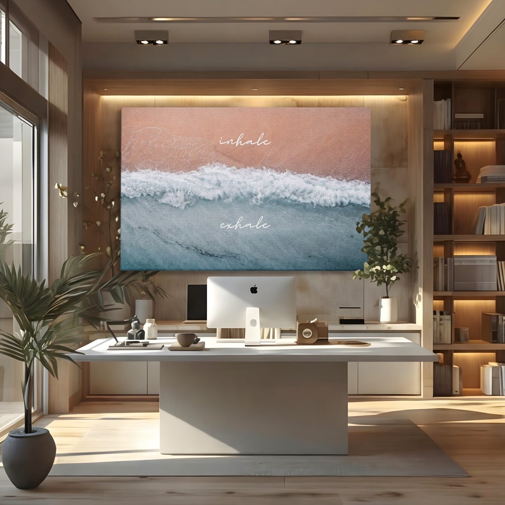 Tablou Canvas Premium, LuxCanva® Q1050, Orizont Interior, Plaja, Apa, Nisip, Relaxare, Armonie, Valuri, Pace, Meditatie, Birou, Dormitor
