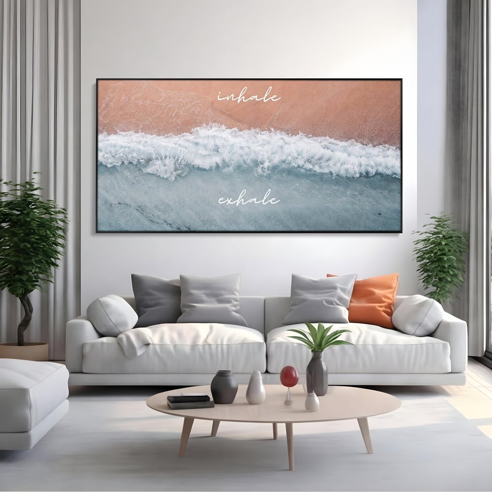 Tablou Canvas Premium, LuxCanva® Q1050, Orizont Interior, Plaja, Apa, Nisip, Relaxare, Armonie, Valuri, Pace, Meditatie, Birou, Dormitor