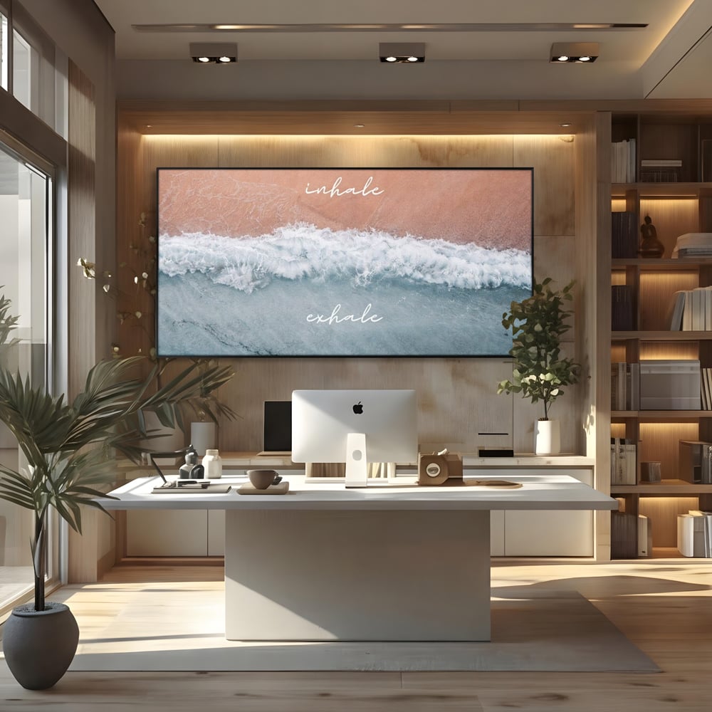 Tablou Canvas Premium, LuxCanva® Q1050, Orizont Interior, Plaja, Apa, Nisip, Relaxare, Armonie, Valuri, Pace, Meditatie, Birou, Dormitor