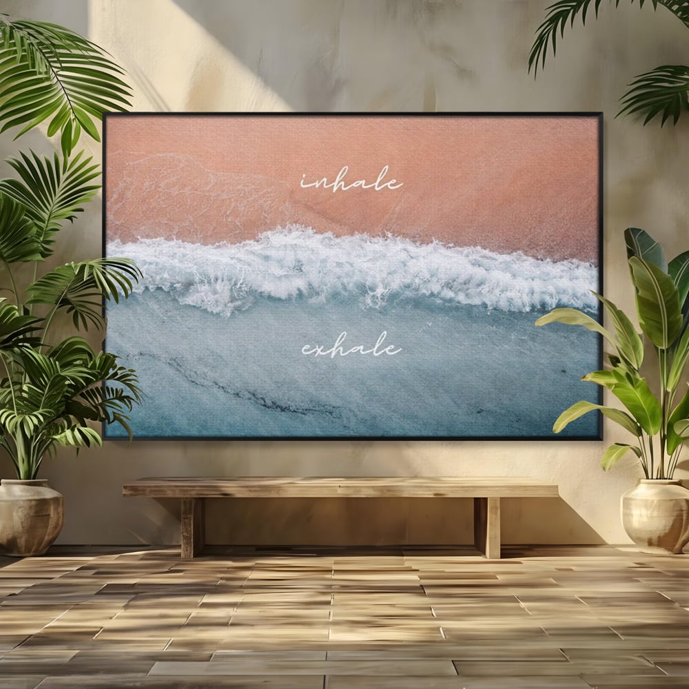 Tablou Canvas Premium, LuxCanva® Q1050, Orizont Interior, Plaja, Apa, Nisip, Relaxare, Armonie, Valuri, Pace, Meditatie, Birou, Dormitor