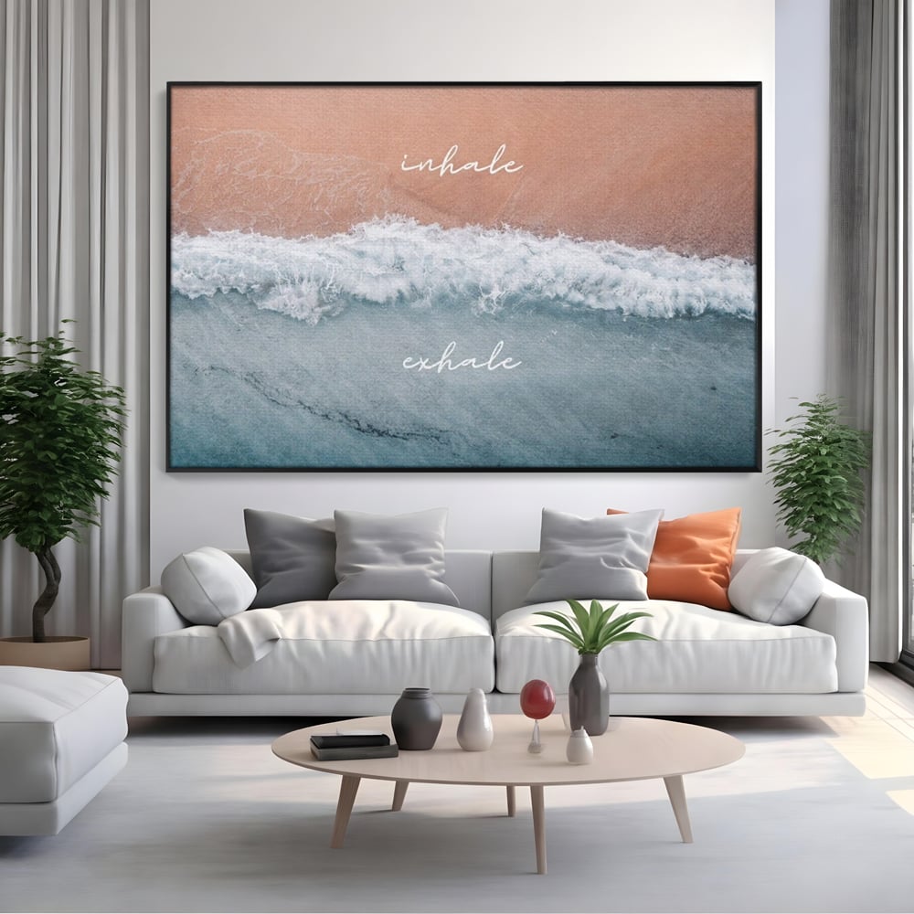 Tablou Canvas Premium, LuxCanva® Q1050, Orizont Interior, Plaja, Apa, Nisip, Relaxare, Armonie, Valuri, Pace, Meditatie, Birou, Dormitor