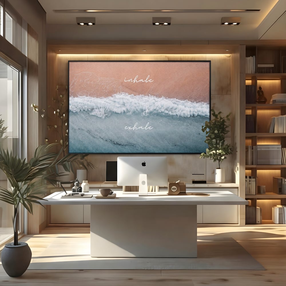 Tablou Canvas Premium, LuxCanva® Q1050, Orizont Interior, Plaja, Apa, Nisip, Relaxare, Armonie, Valuri, Pace, Meditatie, Birou, Dormitor