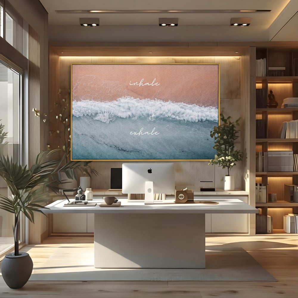 Tablou Canvas Premium, LuxCanva® Q1050, Orizont Interior, Plaja, Apa, Nisip, Relaxare, Armonie, Valuri, Pace, Meditatie, Birou, Dormitor