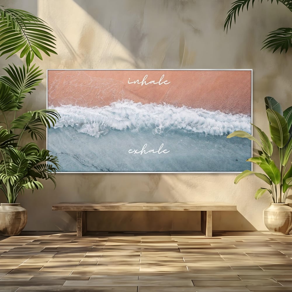 Tablou Canvas Premium, LuxCanva® Q1050, Orizont Interior, Plaja, Apa, Nisip, Relaxare, Armonie, Valuri, Pace, Meditatie, Birou, Dormitor