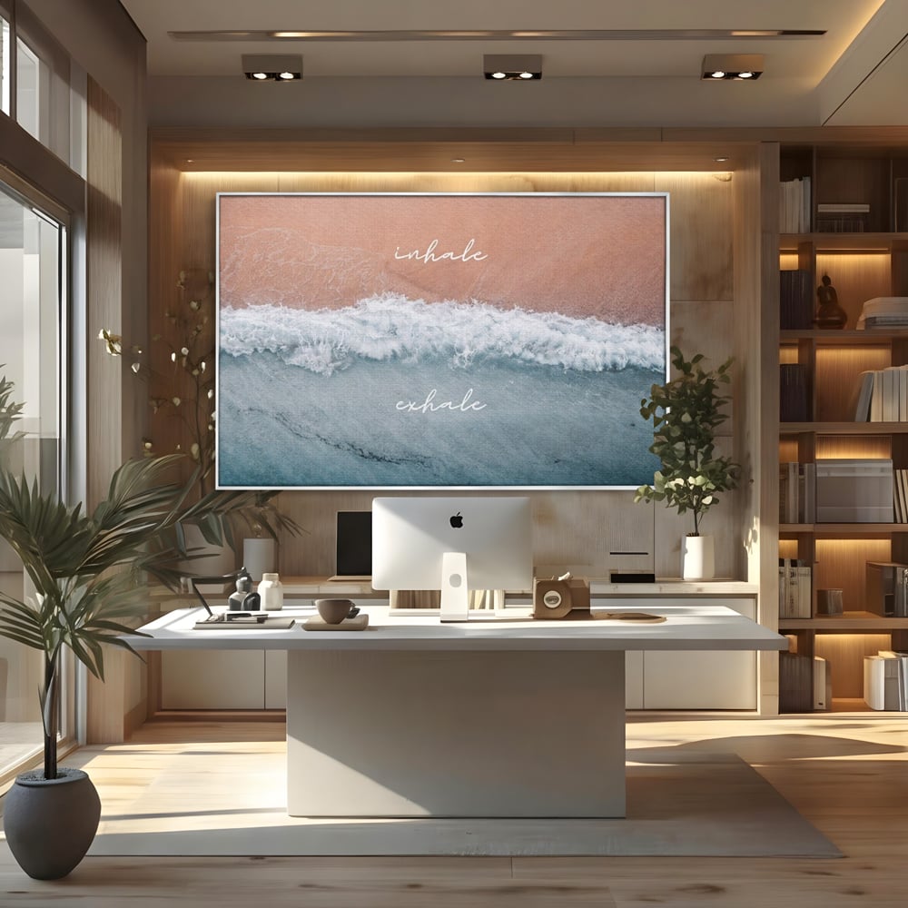 Tablou Canvas Premium, LuxCanva® Q1050, Orizont Interior, Plaja, Apa, Nisip, Relaxare, Armonie, Valuri, Pace, Meditatie, Birou, Dormitor