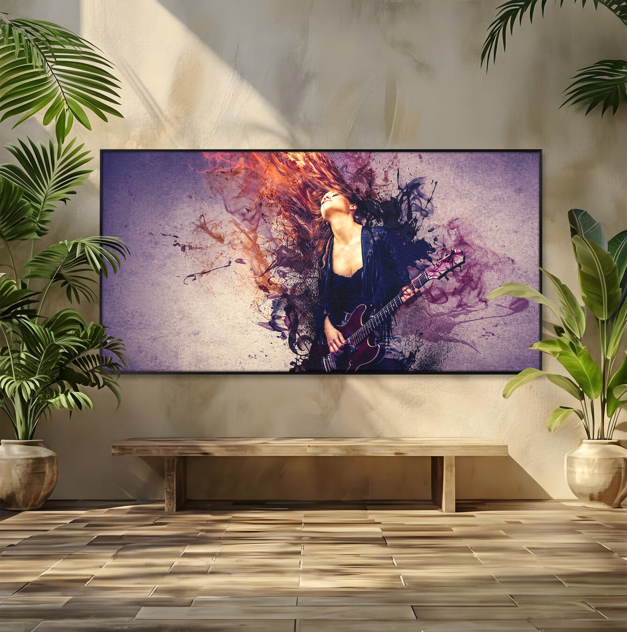 Tablou Canvas Premium LuxCanva® R1000, Chitara Rock, Muzica, Chitara, Rock, Pasiune, Living, Culori Vibrante