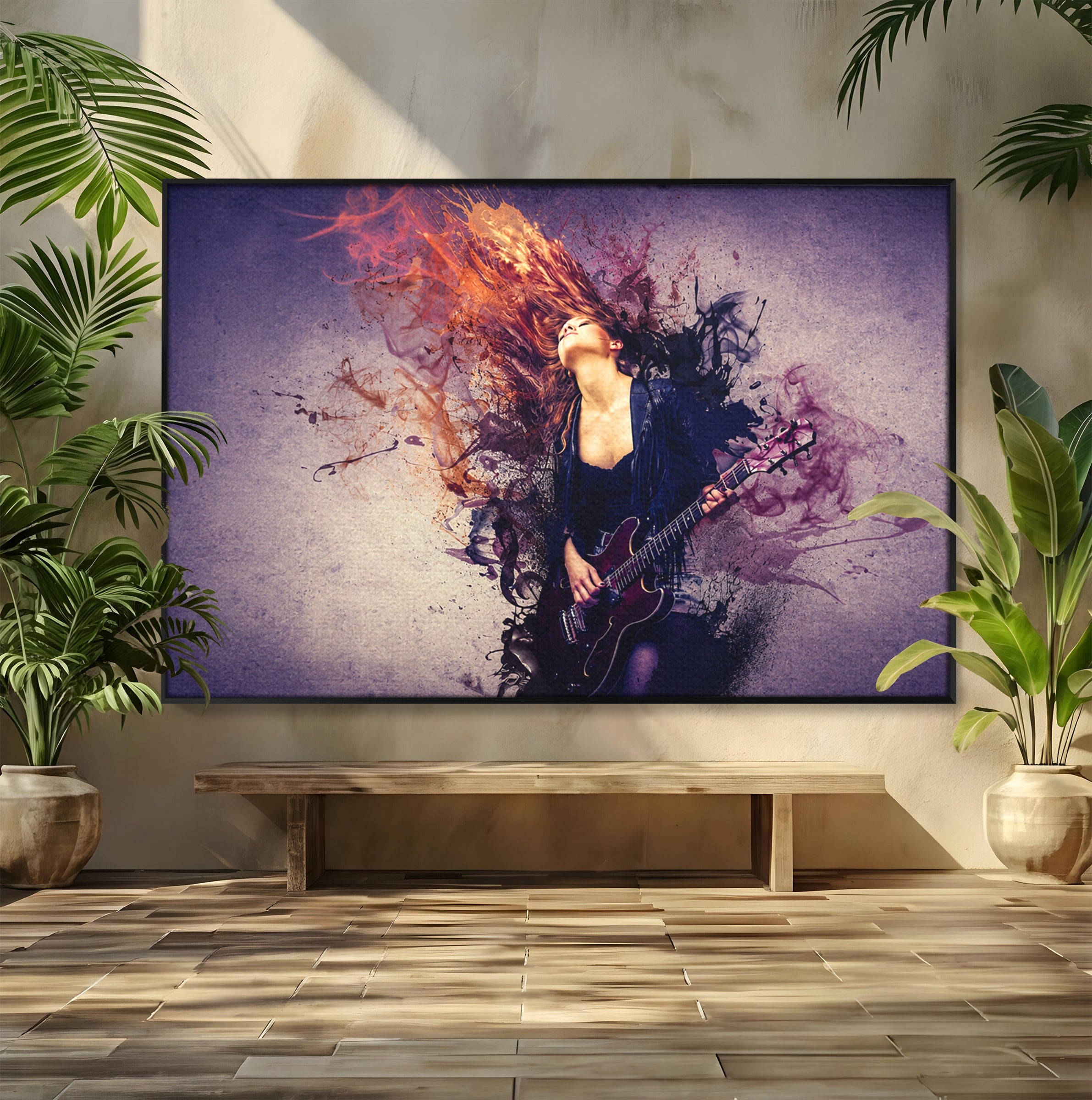 Tablou Canvas Premium LuxCanva® R1000, Chitara Rock, Muzica, Chitara, Rock, Pasiune, Living, Culori Vibrante
