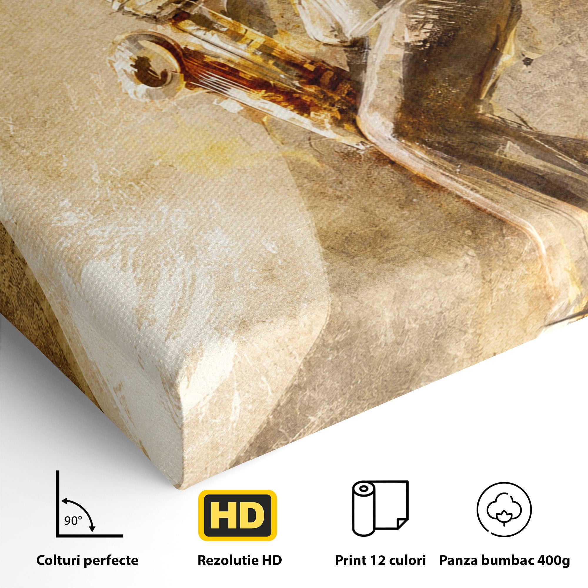 Tablou Canvas Premium LuxCanva® R1002, Saxofonistul Retro, Muzician, Saxofon, Retro, Arta, Living, Culori Vibrante