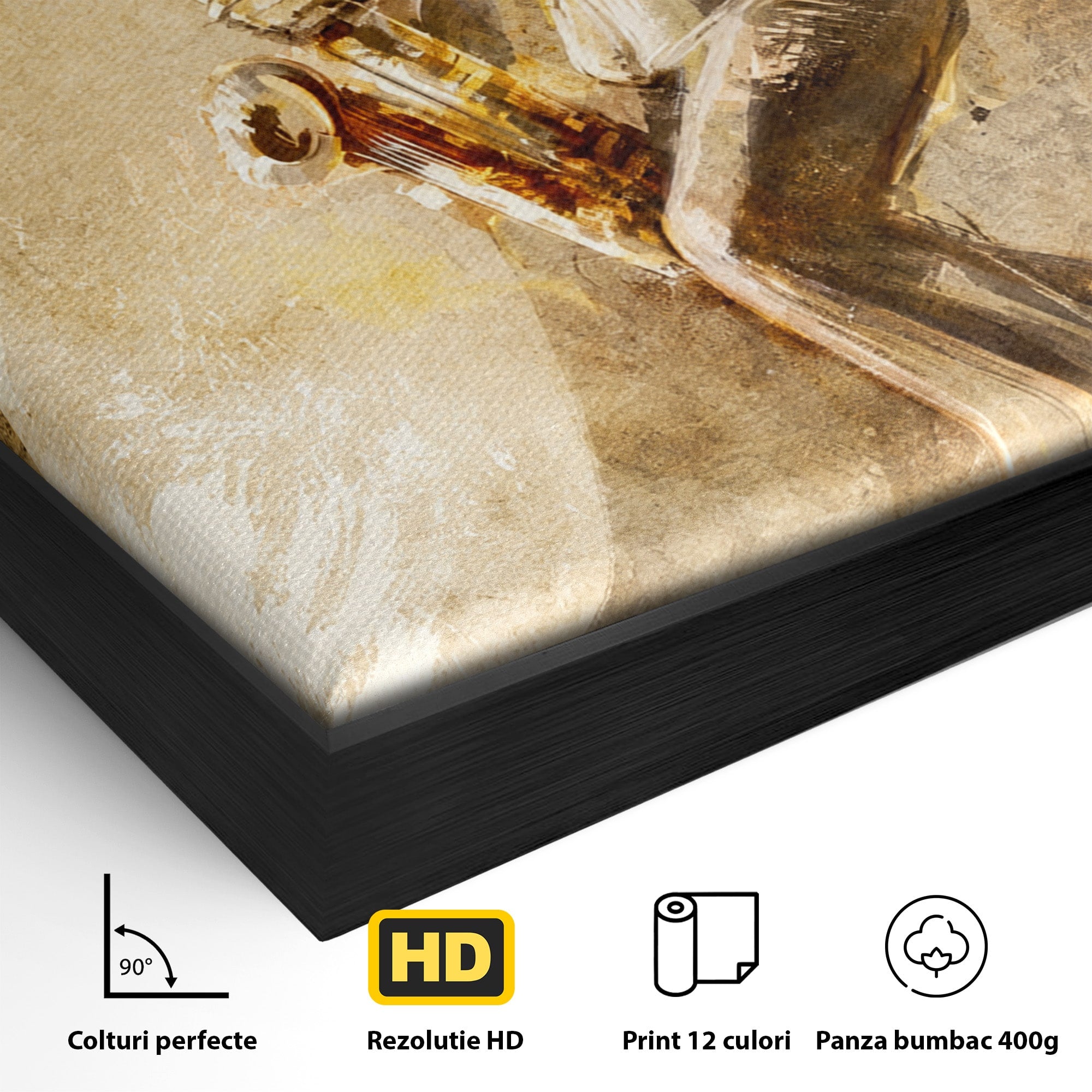 Tablou Canvas Premium LuxCanva® R1002, Saxofonistul Retro, Muzician, Saxofon, Retro, Arta, Living, Culori Vibrante