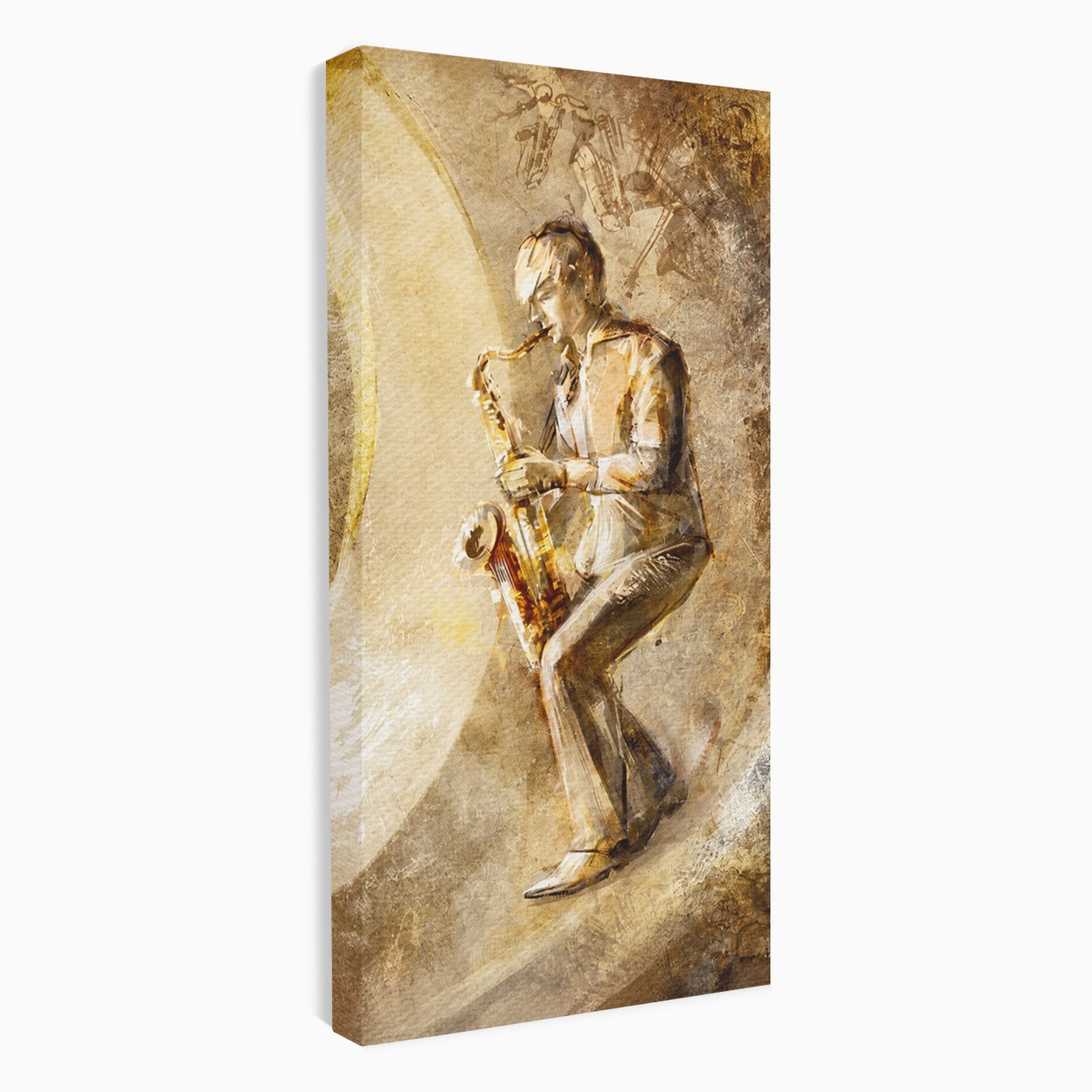 Tablou Canvas Premium LuxCanva® R1002, Saxofonistul Retro, Muzician, Saxofon, Retro, Arta, Living, Culori Vibrante
