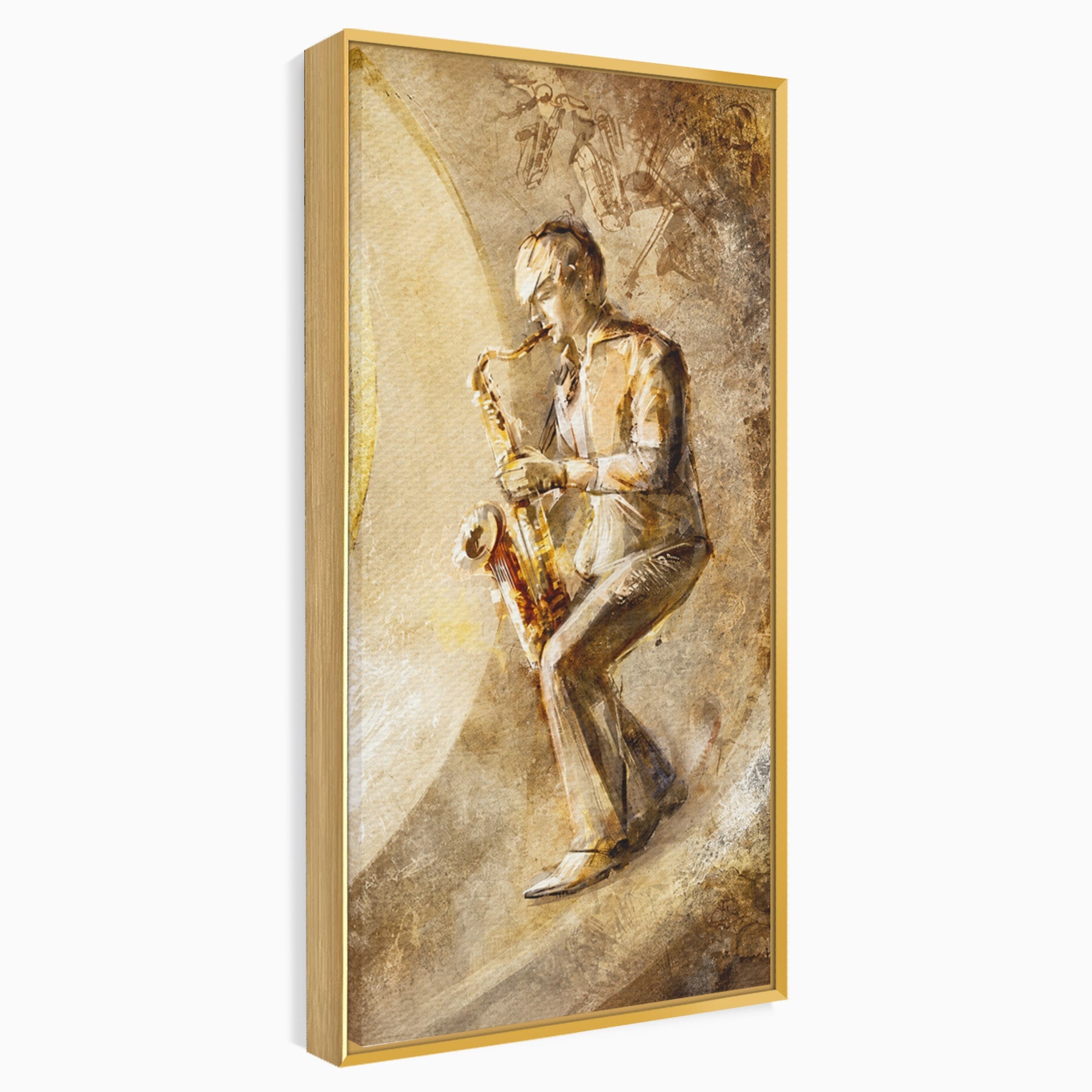 Tablou Canvas Premium LuxCanva® R1002, Saxofonistul Retro, Muzician, Saxofon, Retro, Arta, Living, Culori Vibrante