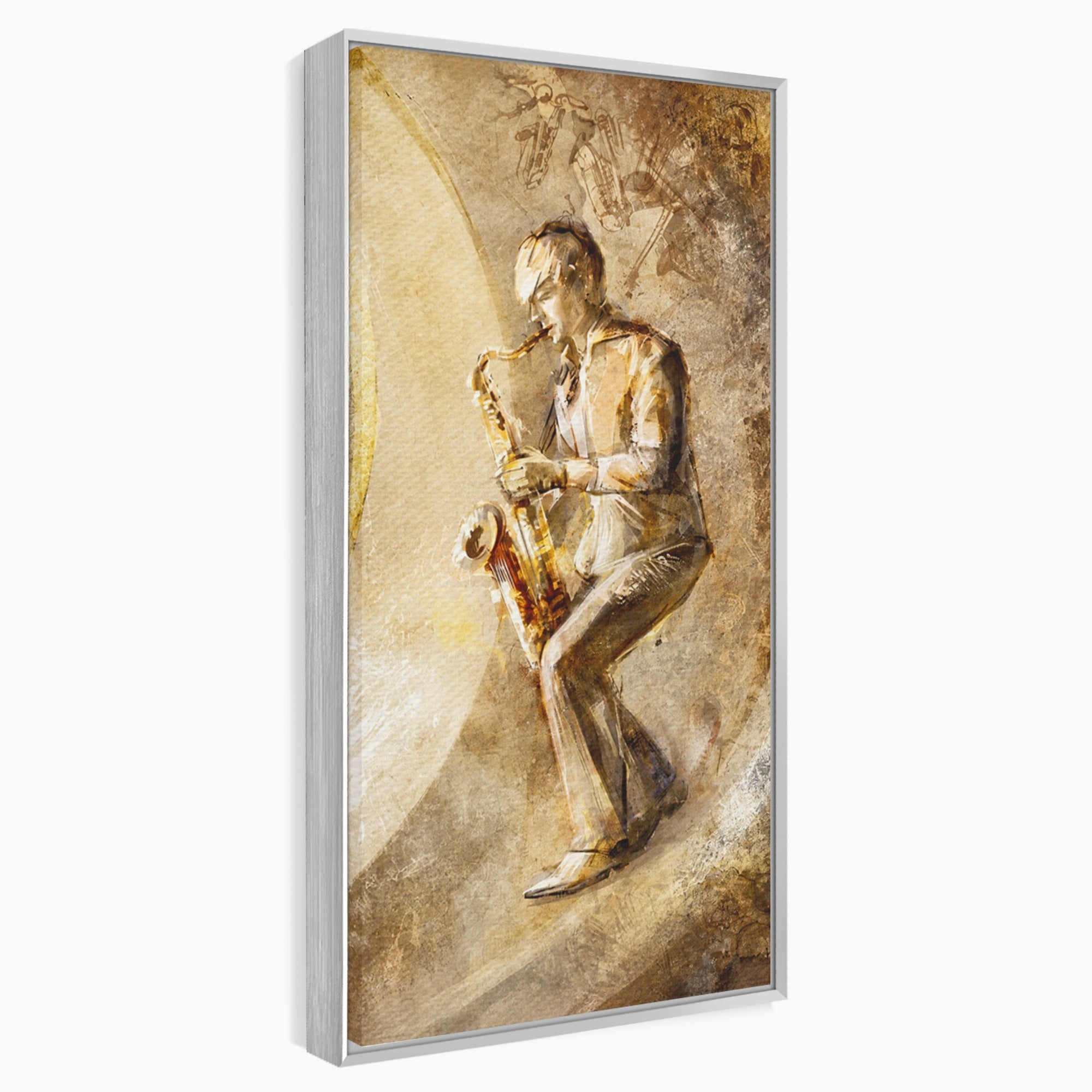 Tablou Canvas Premium LuxCanva® R1002, Saxofonistul Retro, Muzician, Saxofon, Retro, Arta, Living, Culori Vibrante