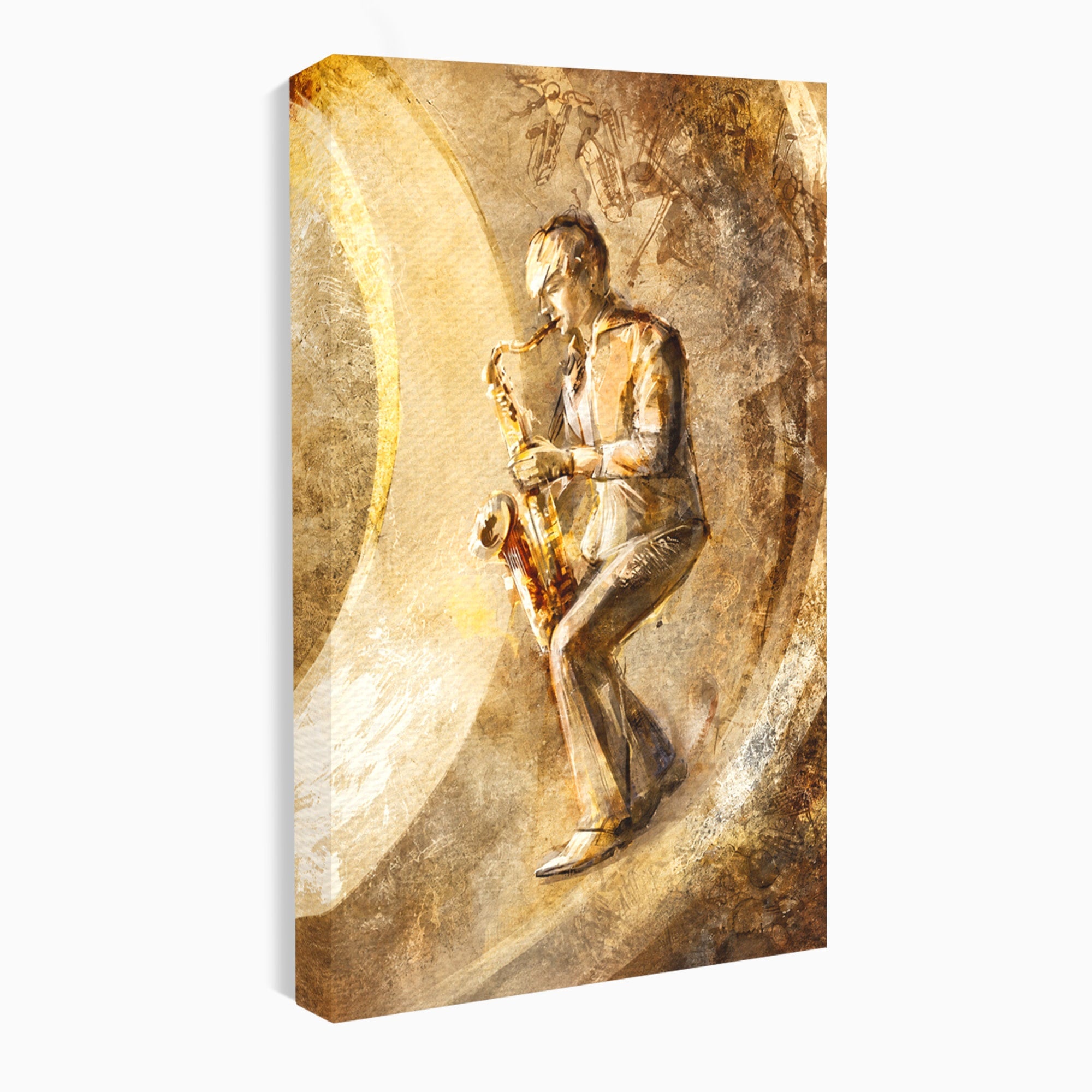 Tablou Canvas Premium LuxCanva® R1002, Saxofonistul Retro, Muzician, Saxofon, Retro, Arta, Living, Culori Vibrante