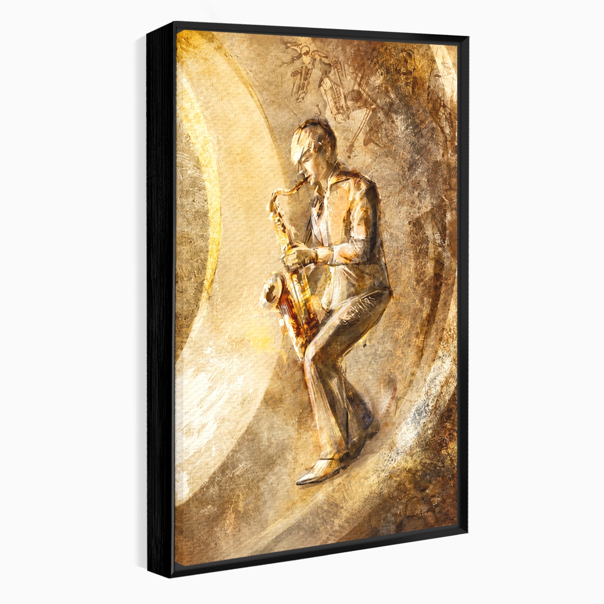 Tablou Canvas Premium LuxCanva® R1002, Saxofonistul Retro, Muzician, Saxofon, Retro, Arta, Living, Culori Vibrante