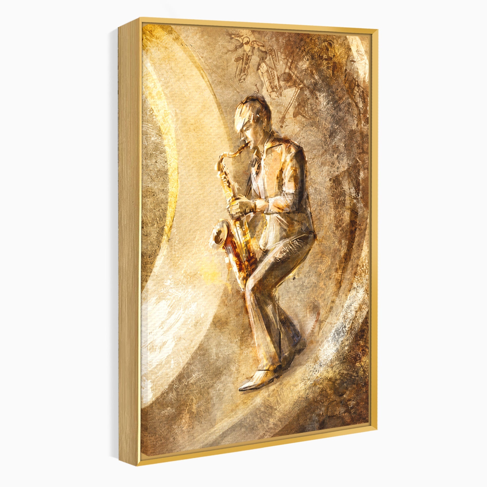 Tablou Canvas Premium LuxCanva® R1002, Saxofonistul Retro, Muzician, Saxofon, Retro, Arta, Living, Culori Vibrante