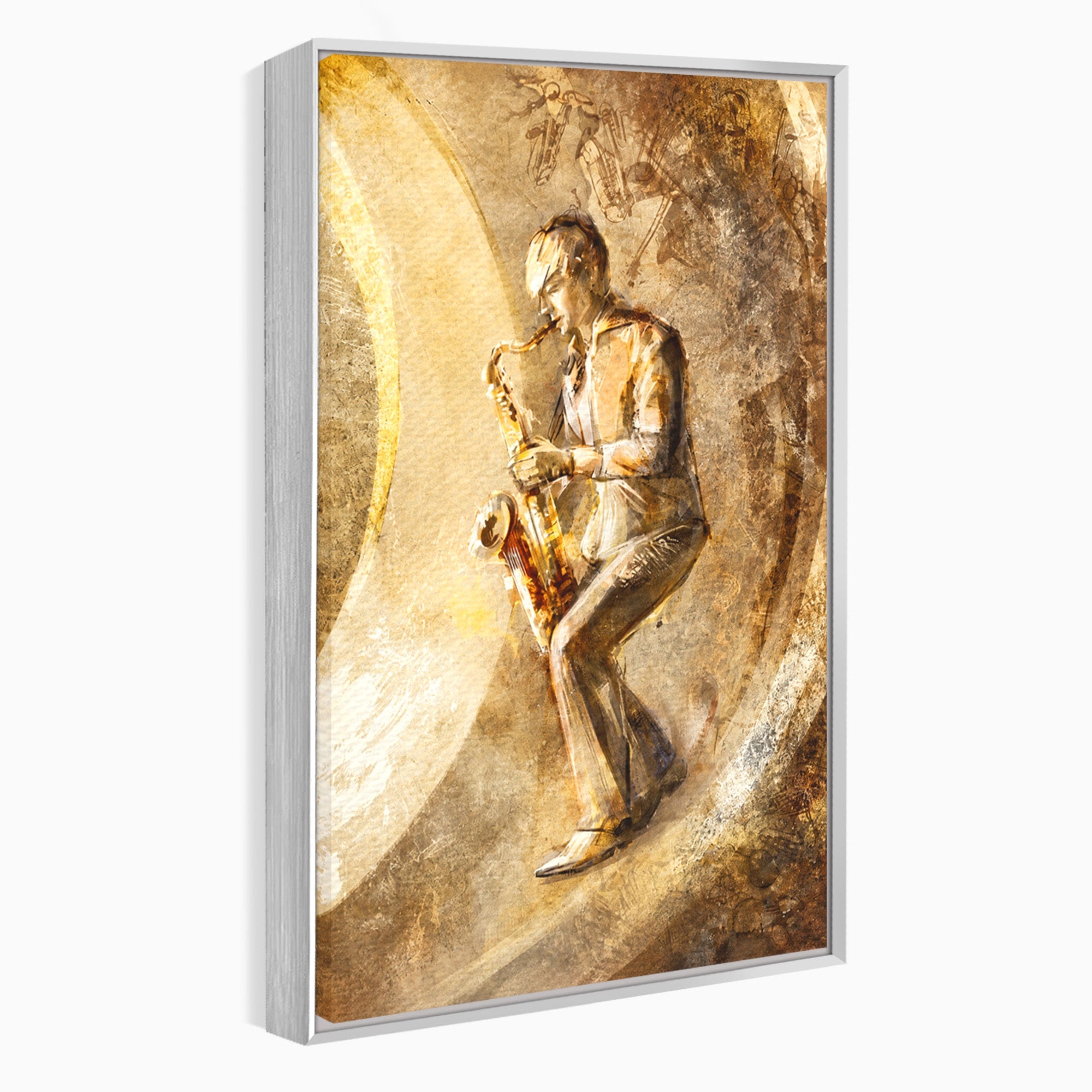 Tablou Canvas Premium LuxCanva® R1002, Saxofonistul Retro, Muzician, Saxofon, Retro, Arta, Living, Culori Vibrante