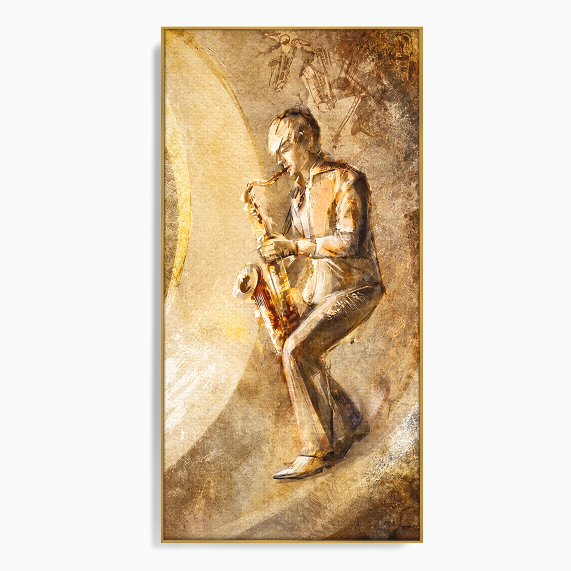 Tablou Canvas Premium LuxCanva® R1002, Saxofonistul Retro, Muzician, Saxofon, Retro, Arta, Living, Culori Vibrante