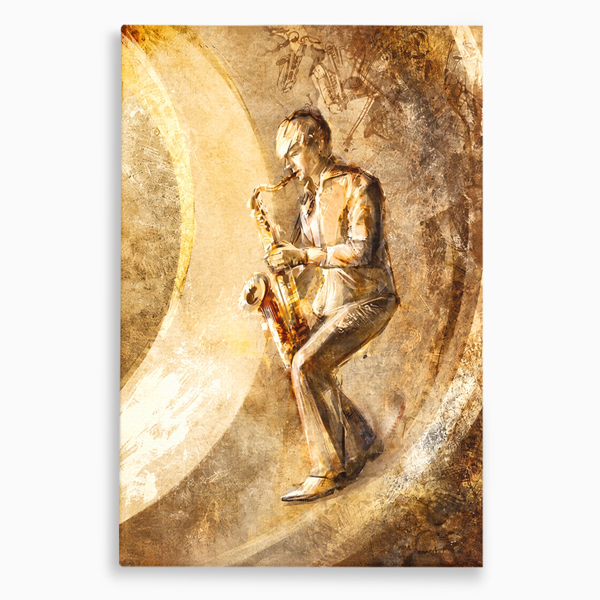 Tablou Canvas Premium LuxCanva® R1002, Saxofonistul Retro, Muzician, Saxofon, Retro, Arta, Living, Culori Vibrante