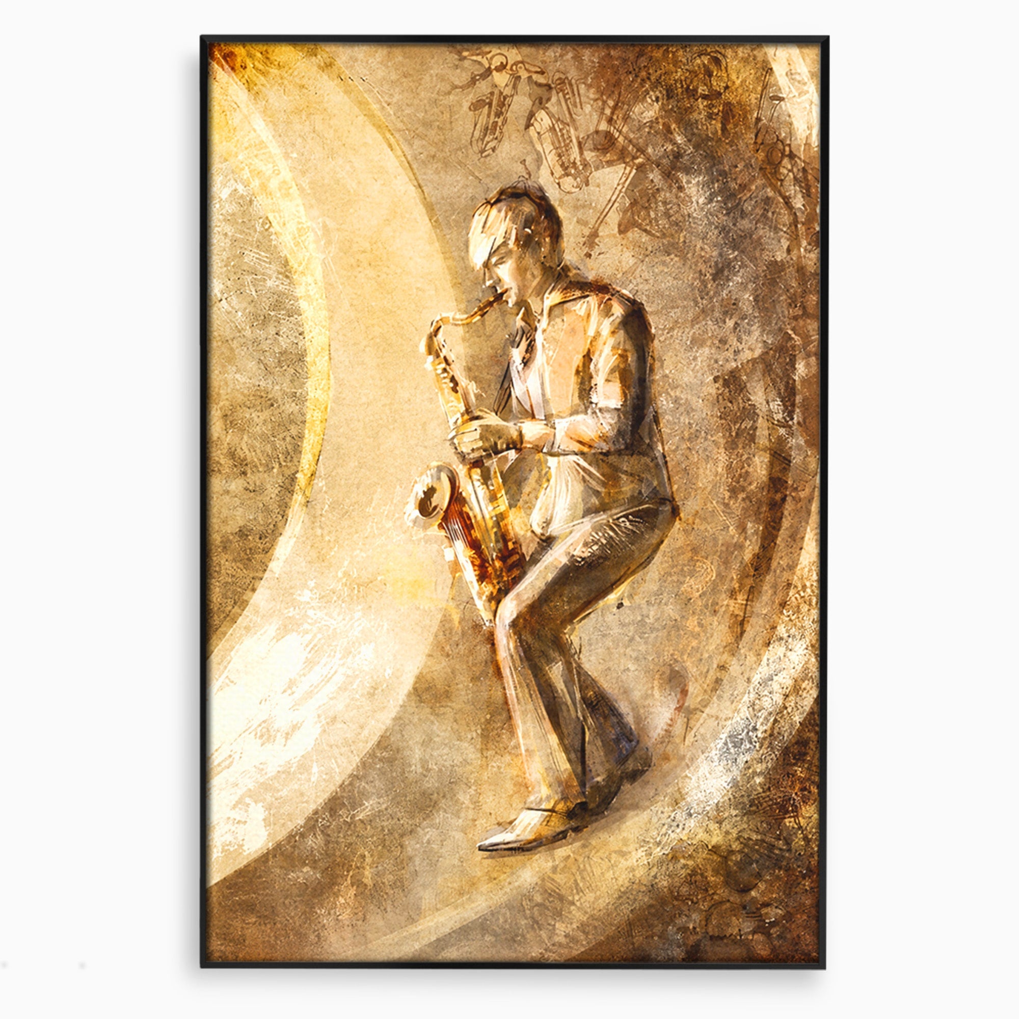 Tablou Canvas Premium LuxCanva® R1002, Saxofonistul Retro, Muzician, Saxofon, Retro, Arta, Living, Culori Vibrante