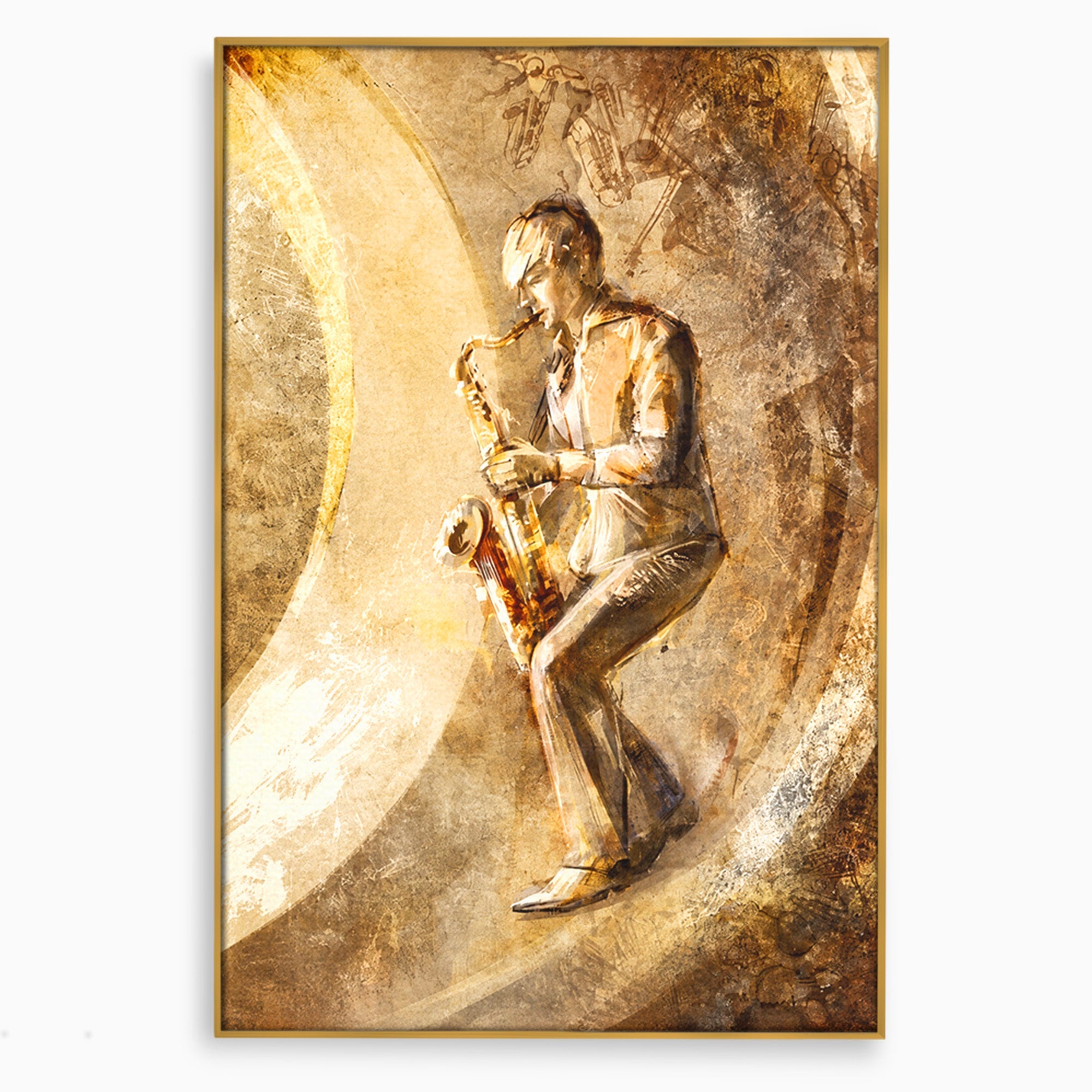 Tablou Canvas Premium LuxCanva® R1002, Saxofonistul Retro, Muzician, Saxofon, Retro, Arta, Living, Culori Vibrante