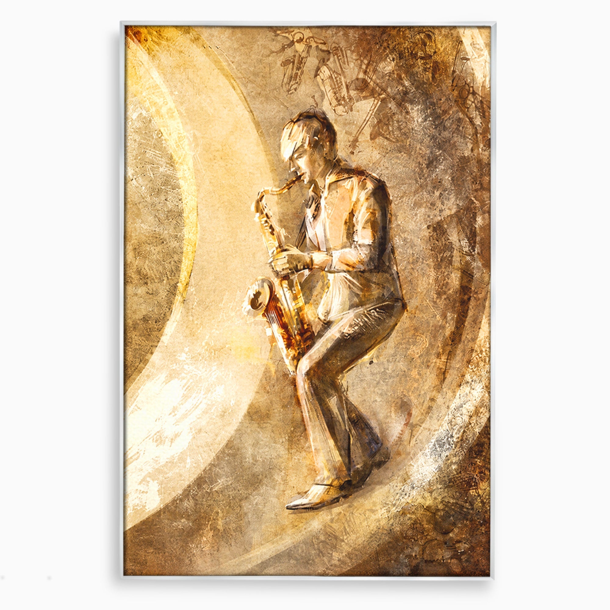 Tablou Canvas Premium LuxCanva® R1002, Saxofonistul Retro, Muzician, Saxofon, Retro, Arta, Living, Culori Vibrante