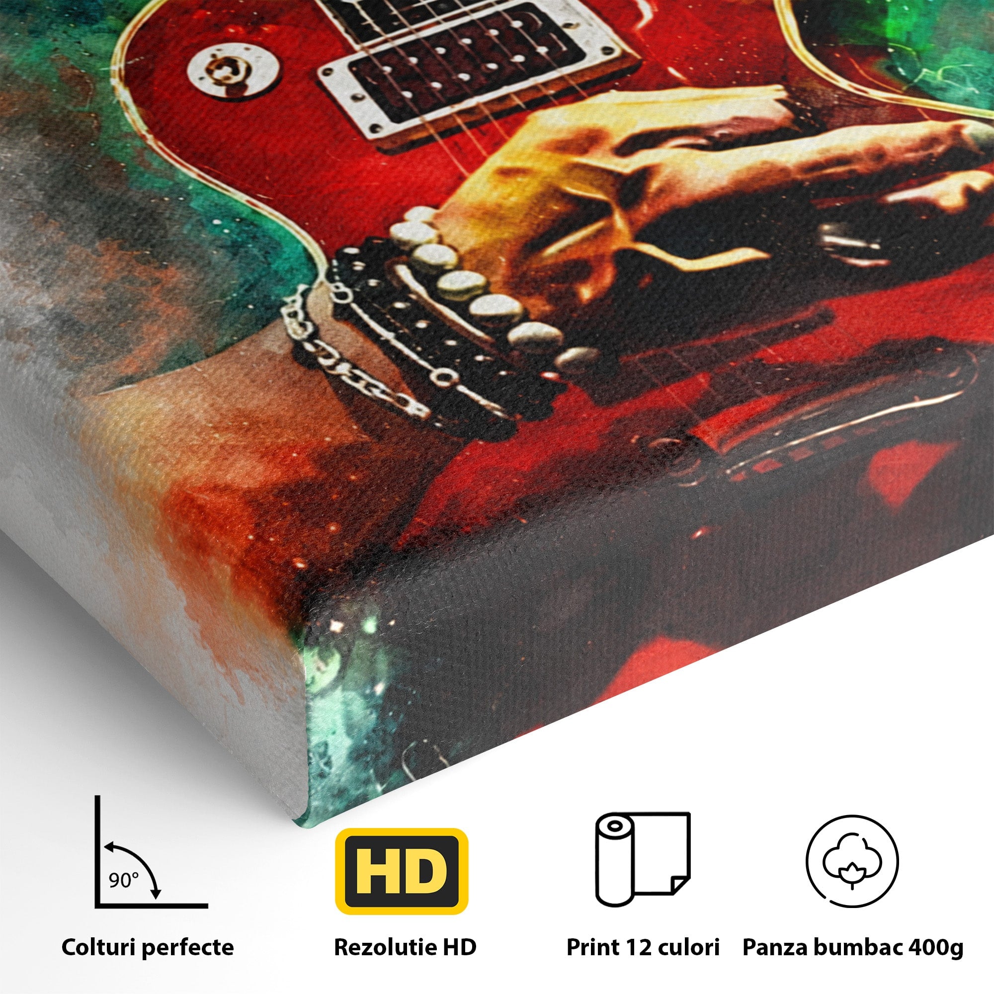 Tablou Canvas Premium LuxCanva® R1003, Chitara Rock Vibranta, Chitara, Muzica, Rock, Arta, Living, Culori Vibrante