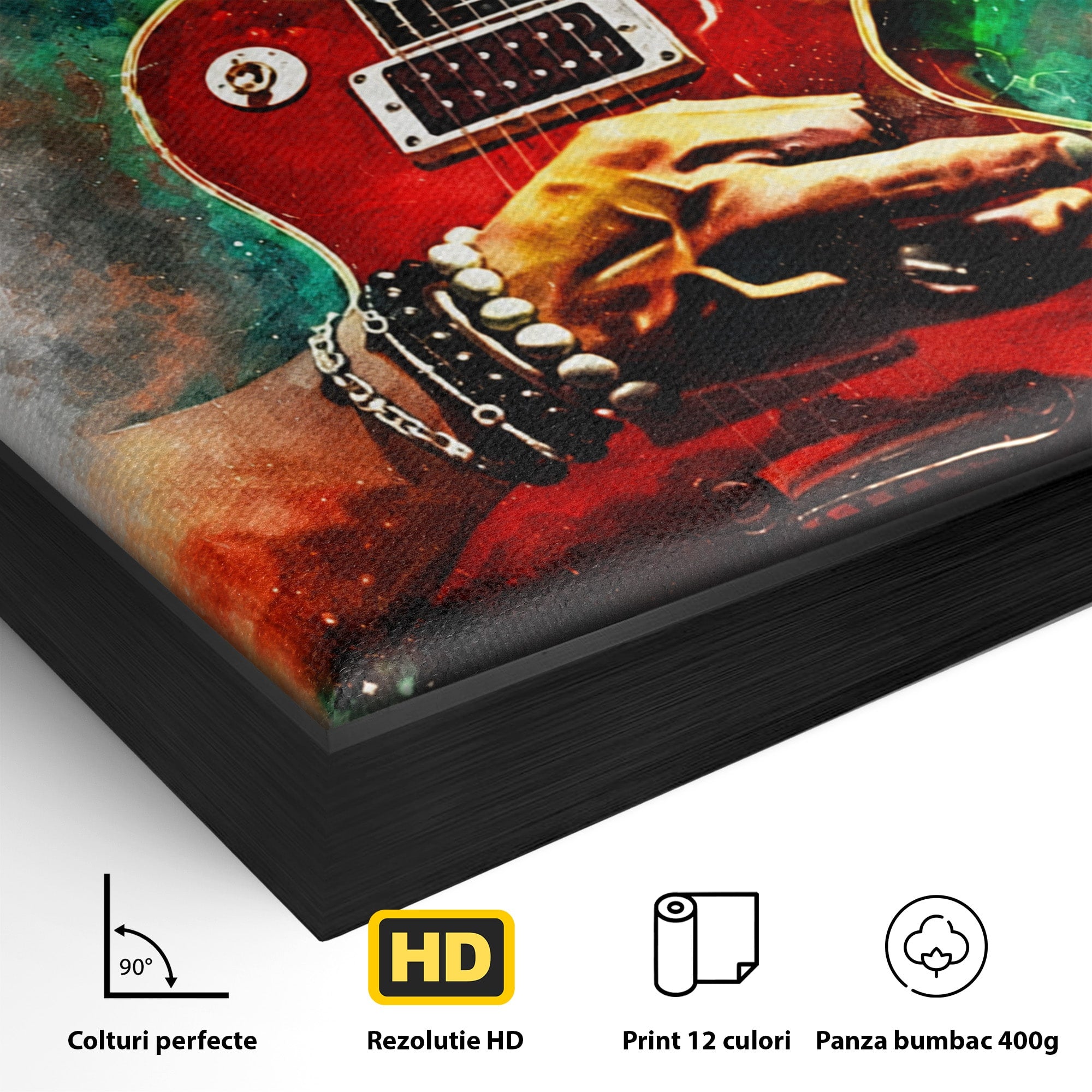 Tablou Canvas Premium LuxCanva® R1003, Chitara Rock Vibranta, Chitara, Muzica, Rock, Arta, Living, Culori Vibrante