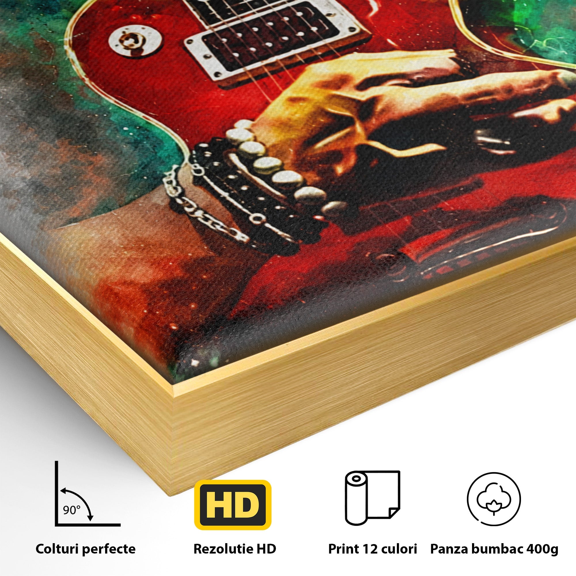 Tablou Canvas Premium LuxCanva® R1003, Chitara Rock Vibranta, Chitara, Muzica, Rock, Arta, Living, Culori Vibrante