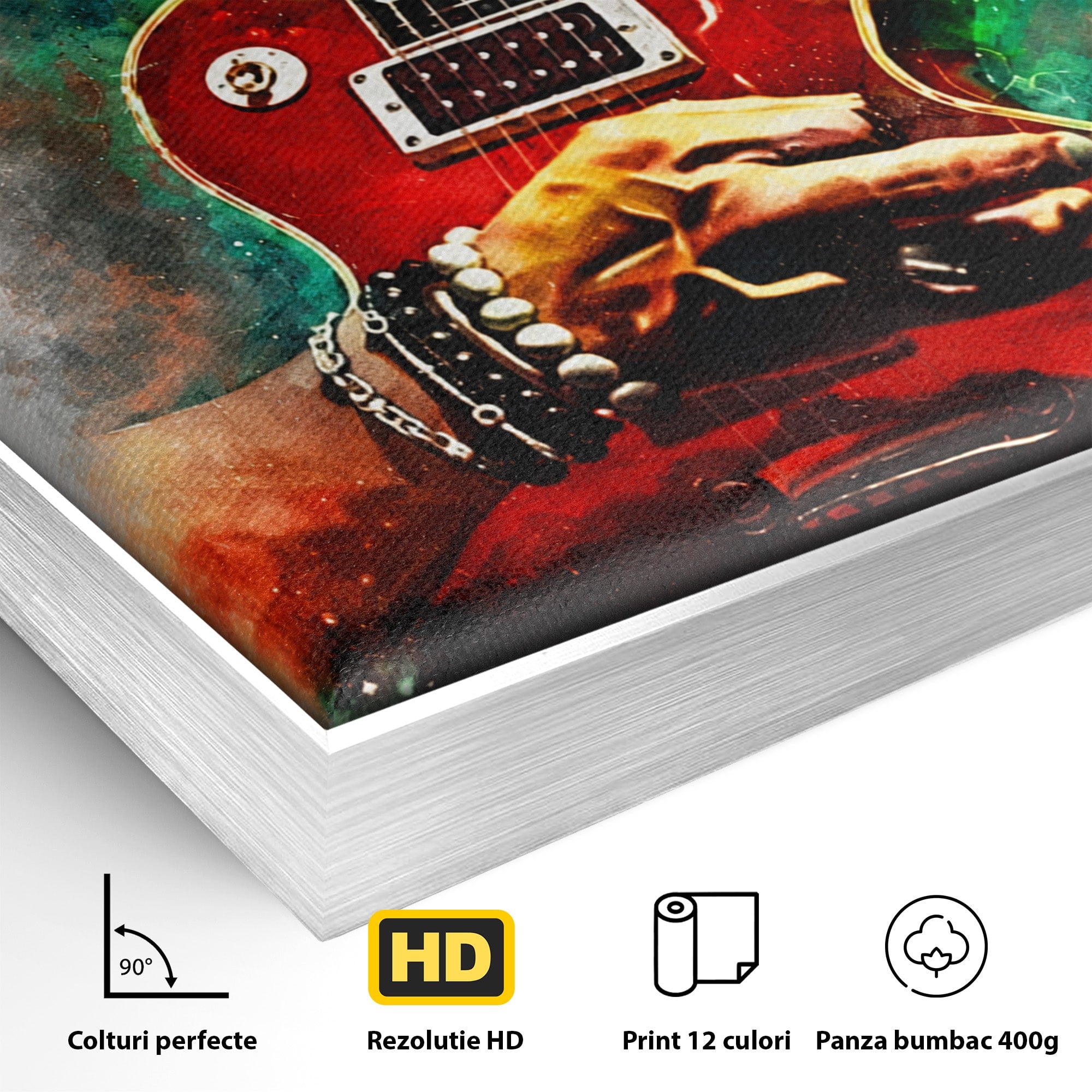 Tablou Canvas Premium LuxCanva® R1003, Chitara Rock Vibranta, Chitara, Muzica, Rock, Arta, Living, Culori Vibrante