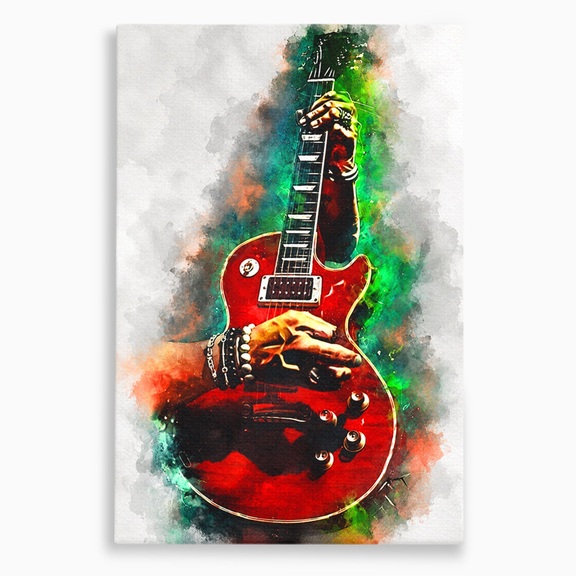 Tablou Canvas Premium LuxCanva® R1003, Chitara Rock Vibranta, Chitara, Muzica, Rock, Arta, Living, Culori Vibrante