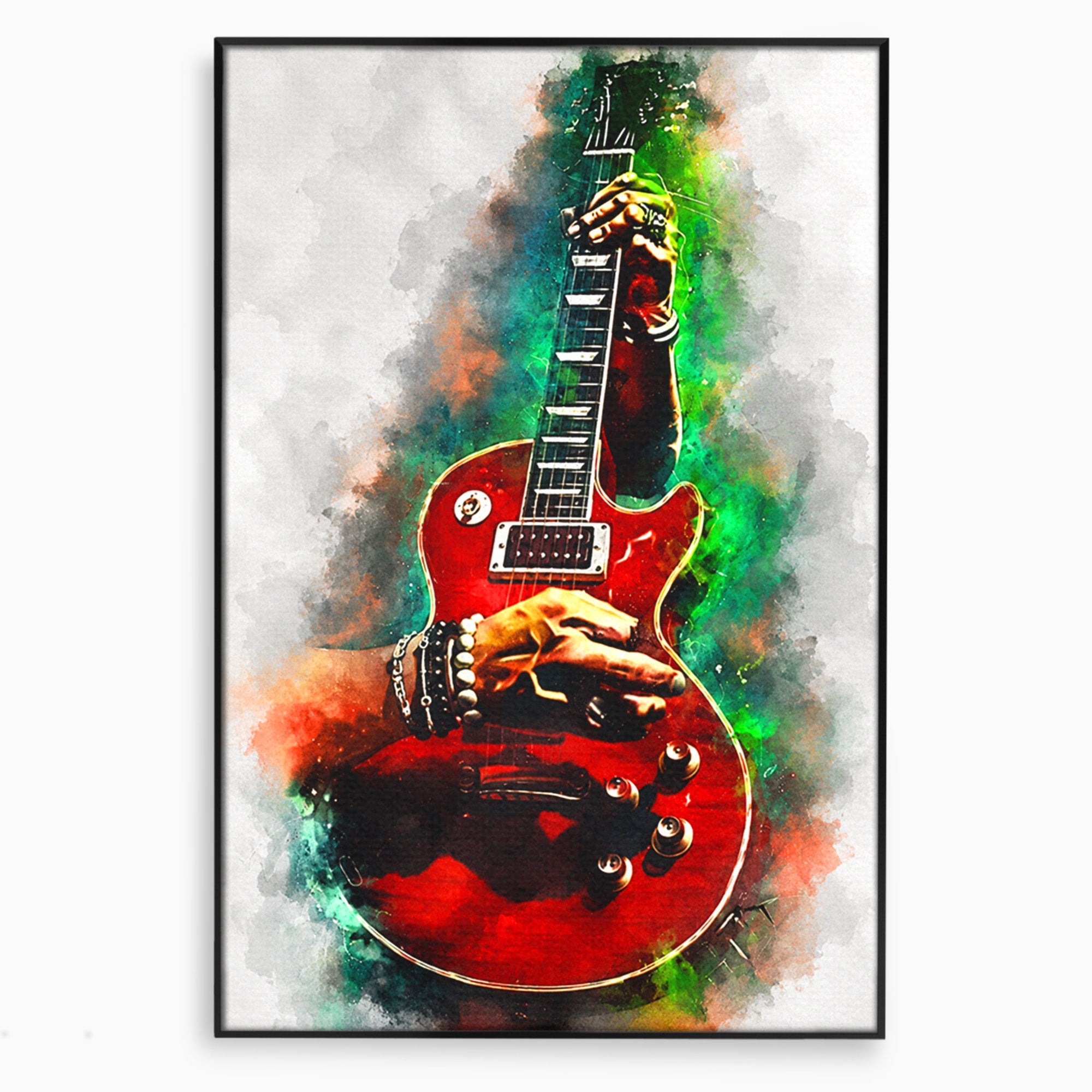 Tablou Canvas Premium LuxCanva® R1003, Chitara Rock Vibranta, Chitara, Muzica, Rock, Arta, Living, Culori Vibrante