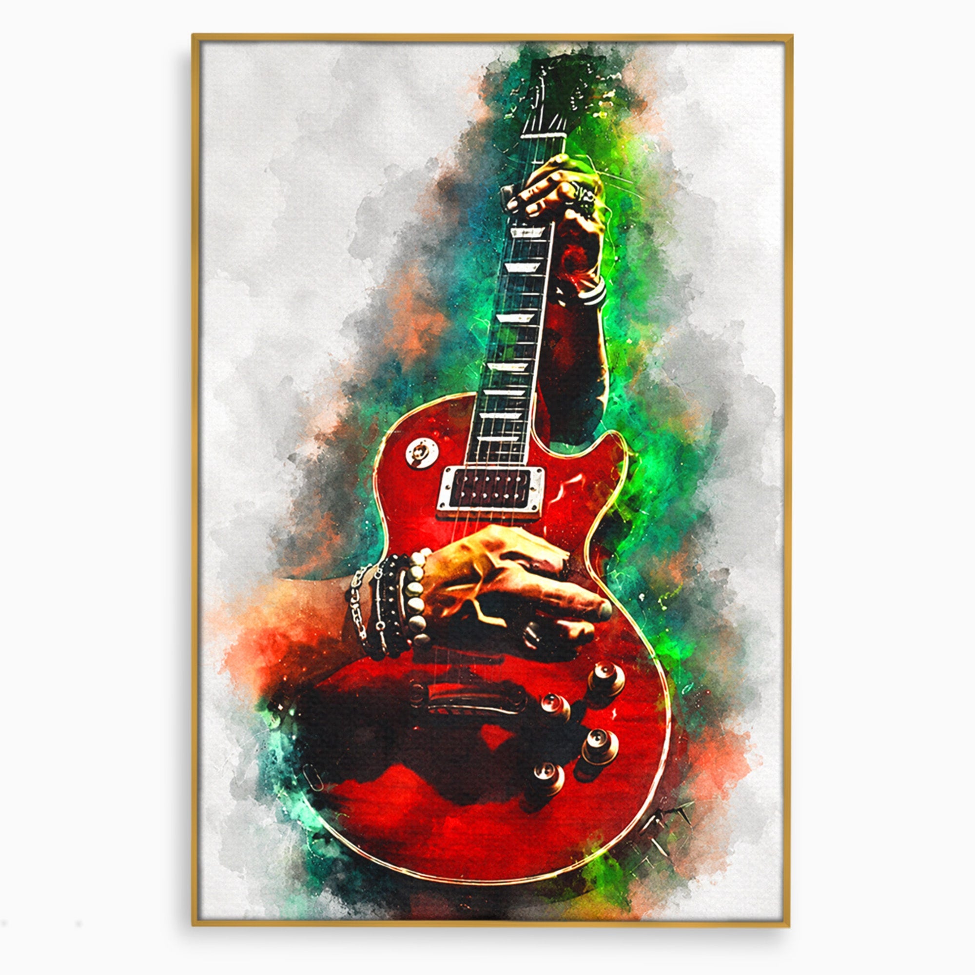 Tablou Canvas Premium LuxCanva® R1003, Chitara Rock Vibranta, Chitara, Muzica, Rock, Arta, Living, Culori Vibrante