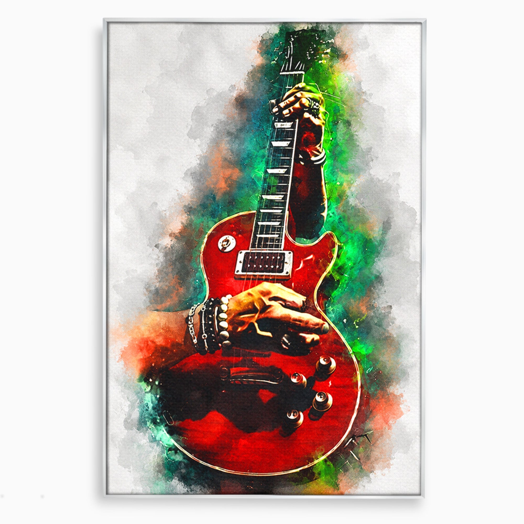 Tablou Canvas Premium LuxCanva® R1003, Chitara Rock Vibranta, Chitara, Muzica, Rock, Arta, Living, Culori Vibrante