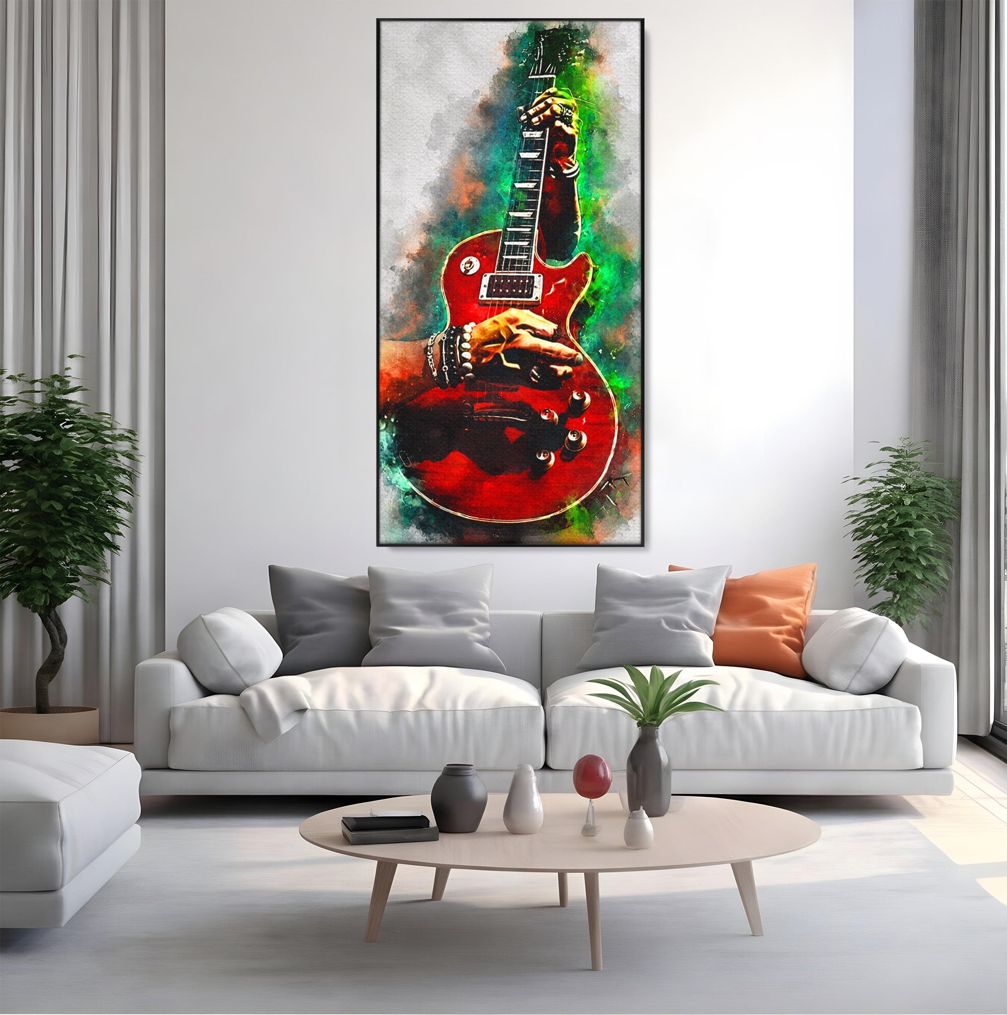 Tablou Canvas Premium LuxCanva® R1003, Chitara Rock Vibranta, Chitara, Muzica, Rock, Arta, Living, Culori Vibrante