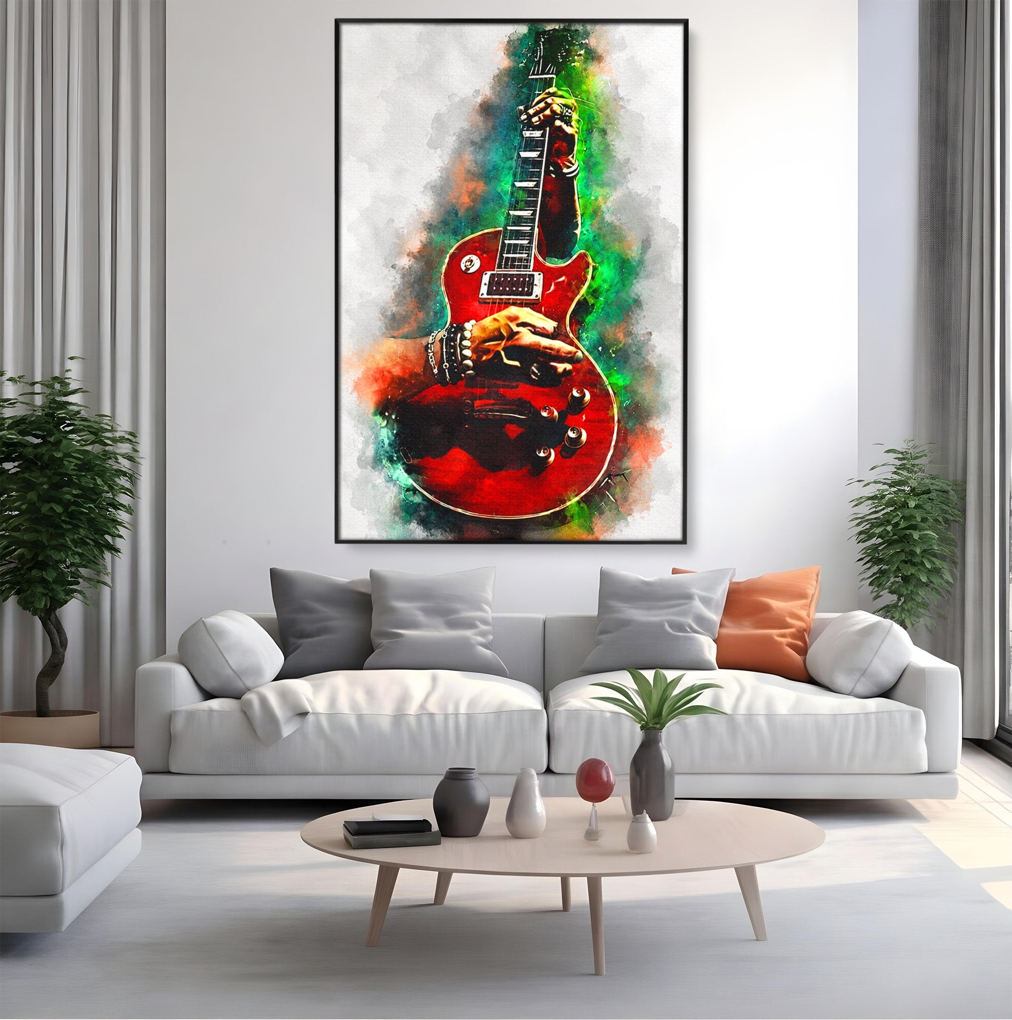 Tablou Canvas Premium LuxCanva® R1003, Chitara Rock Vibranta, Chitara, Muzica, Rock, Arta, Living, Culori Vibrante