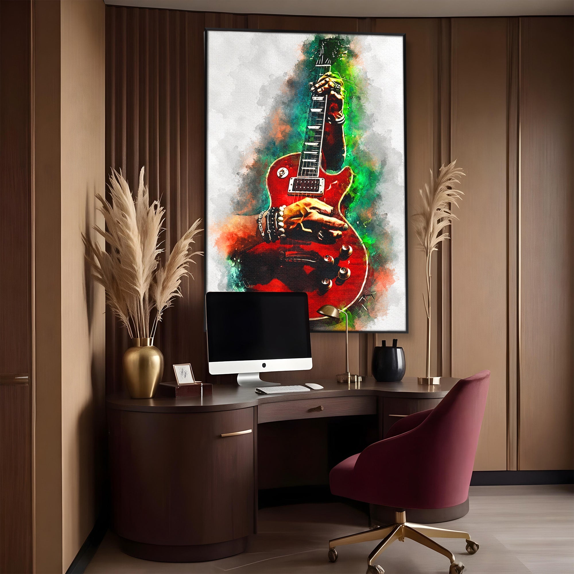 Tablou Canvas Premium LuxCanva® R1003, Chitara Rock Vibranta, Chitara, Muzica, Rock, Arta, Living, Culori Vibrante