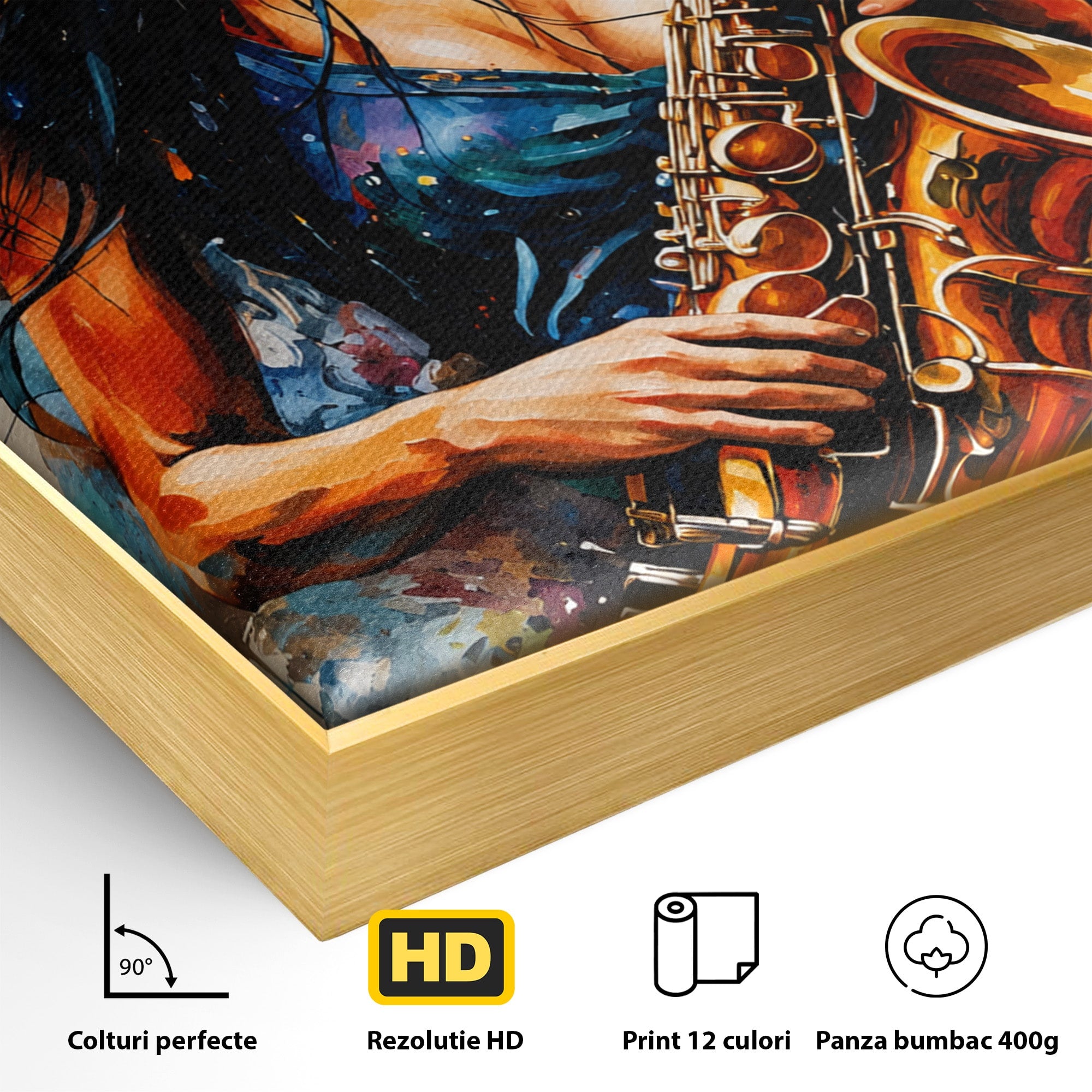 Tablou Canvas Premium LuxCanva® R1004, Saxofonista Pasionala, Saxofon, Muzica, Femeie, Living, Arta, Culori Vibrante
