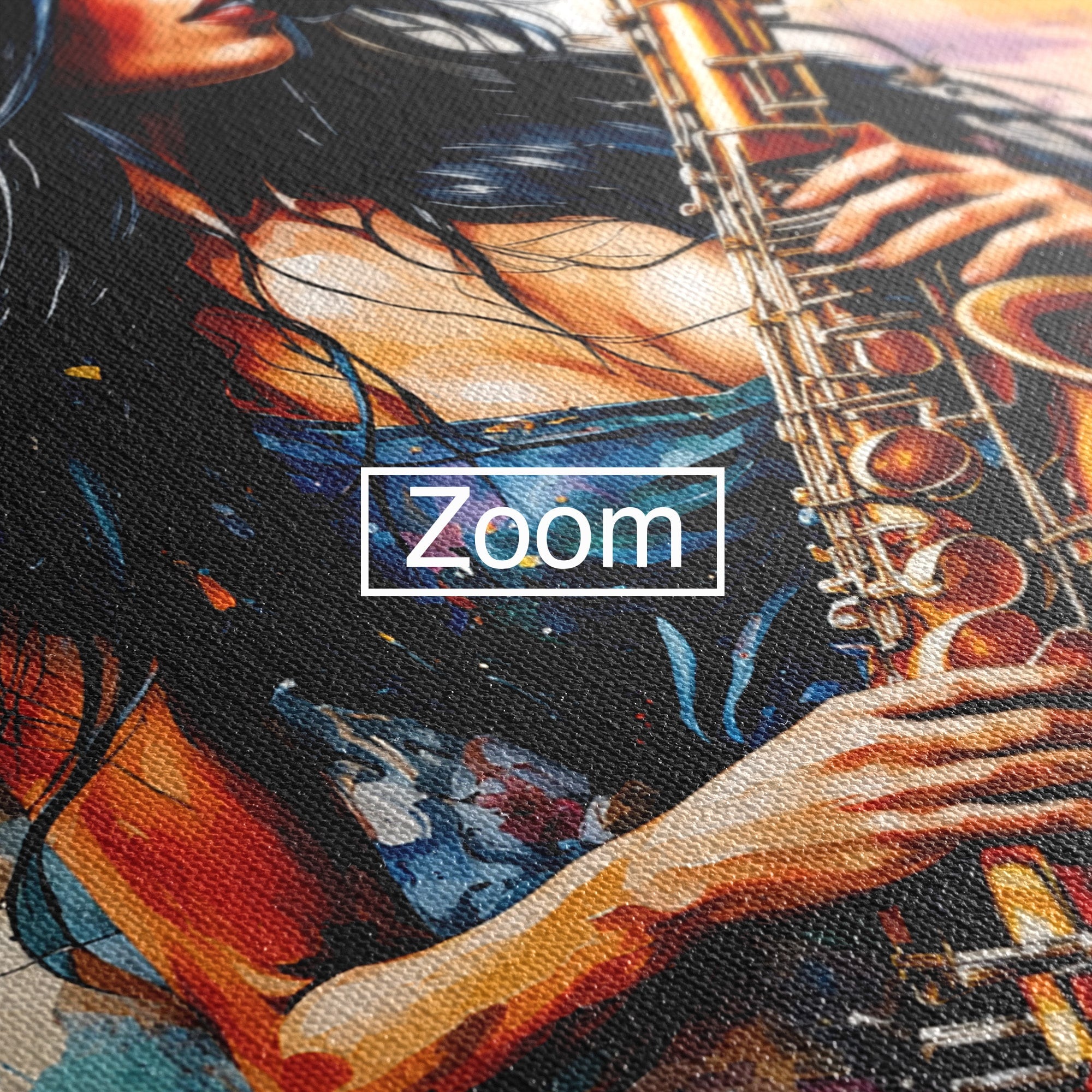 Tablou Canvas Premium LuxCanva® R1004, Saxofonista Pasionala, Saxofon, Muzica, Femeie, Living, Arta, Culori Vibrante