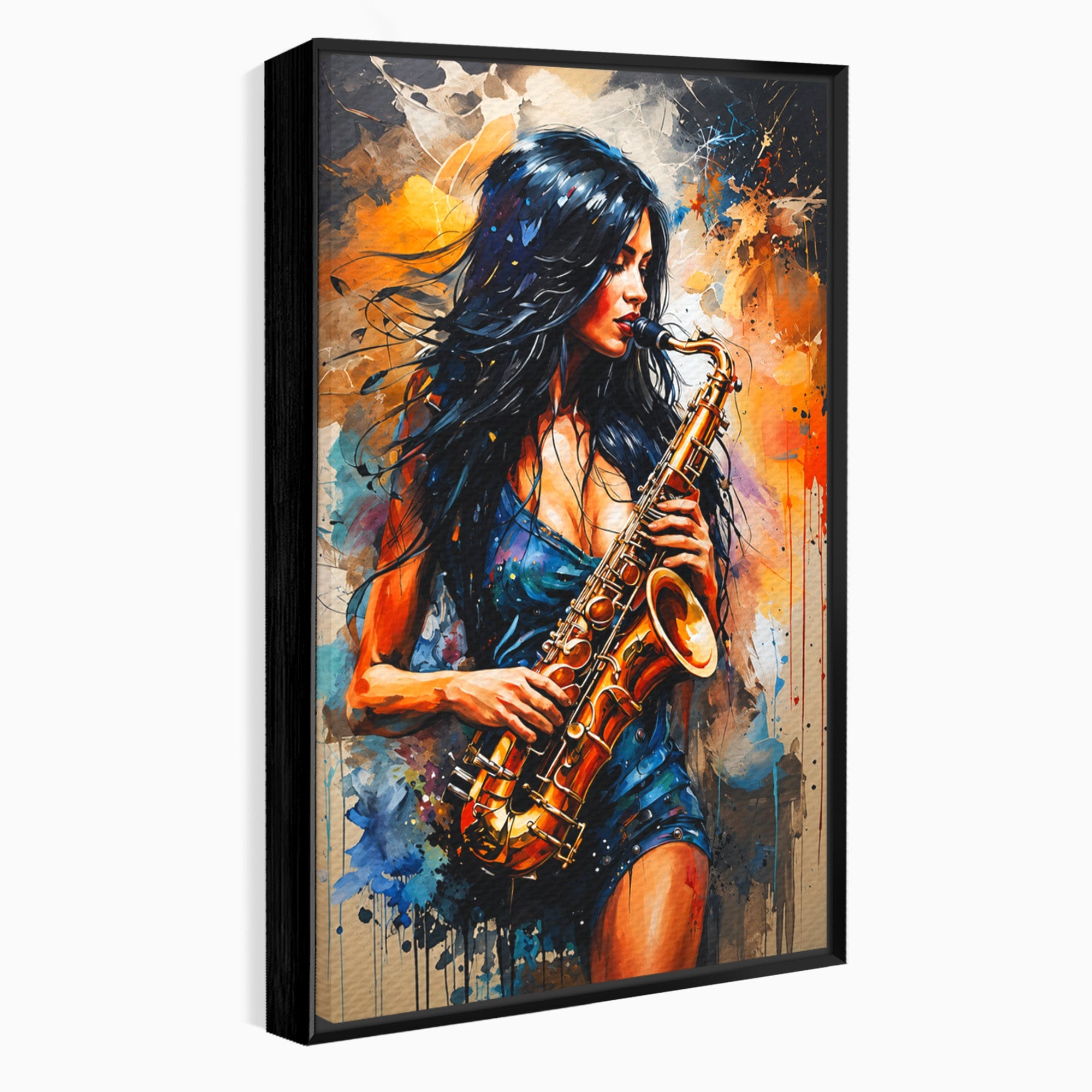 Tablou Canvas Premium LuxCanva® R1004, Saxofonista Pasionala, Saxofon, Muzica, Femeie, Living, Arta, Culori Vibrante
