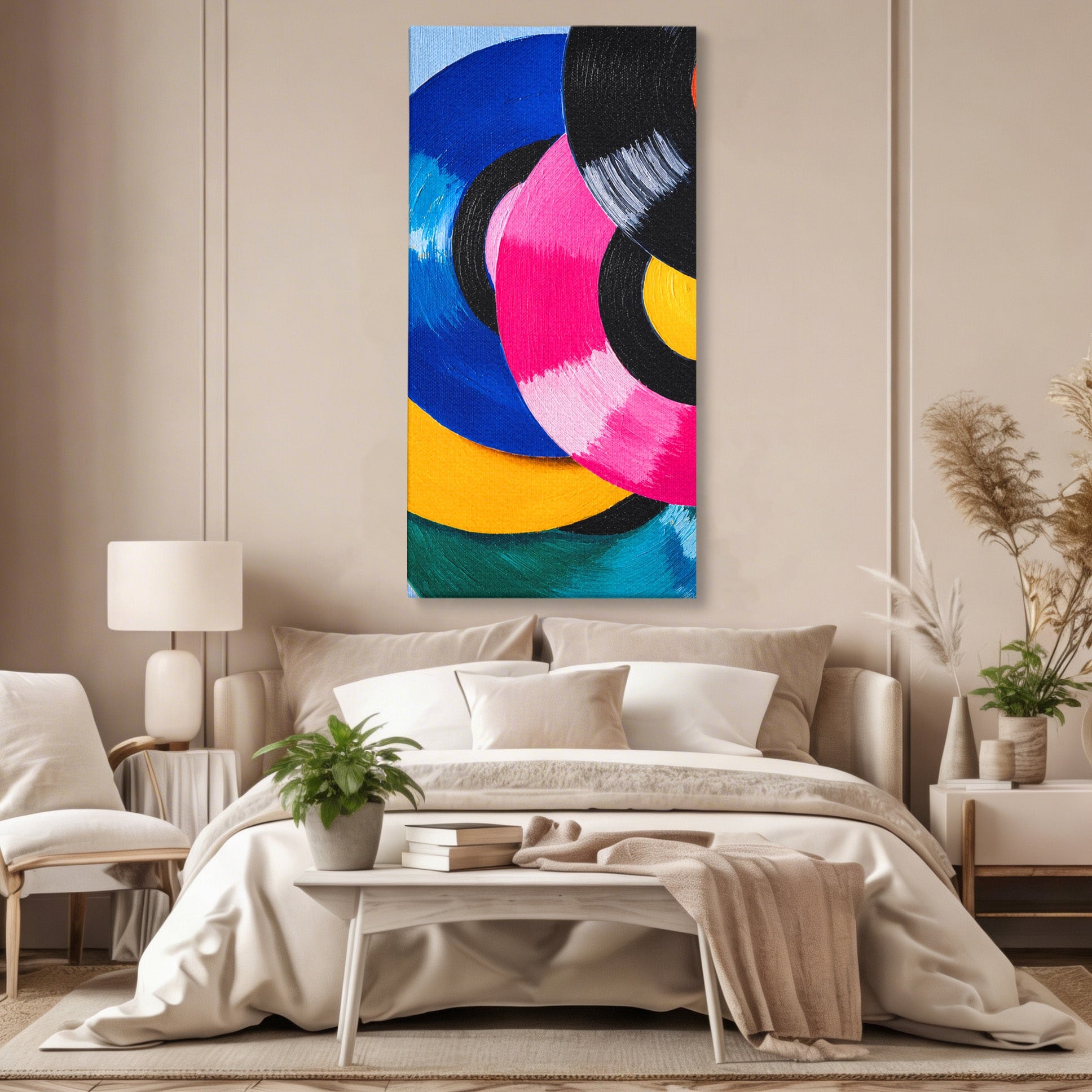 Tablou Canvas Premium LuxCanva® R1005, Viniluri Colorate, Viniluri, Muzica, Retro, Arta Abstracta, Living, Culori Vibrante