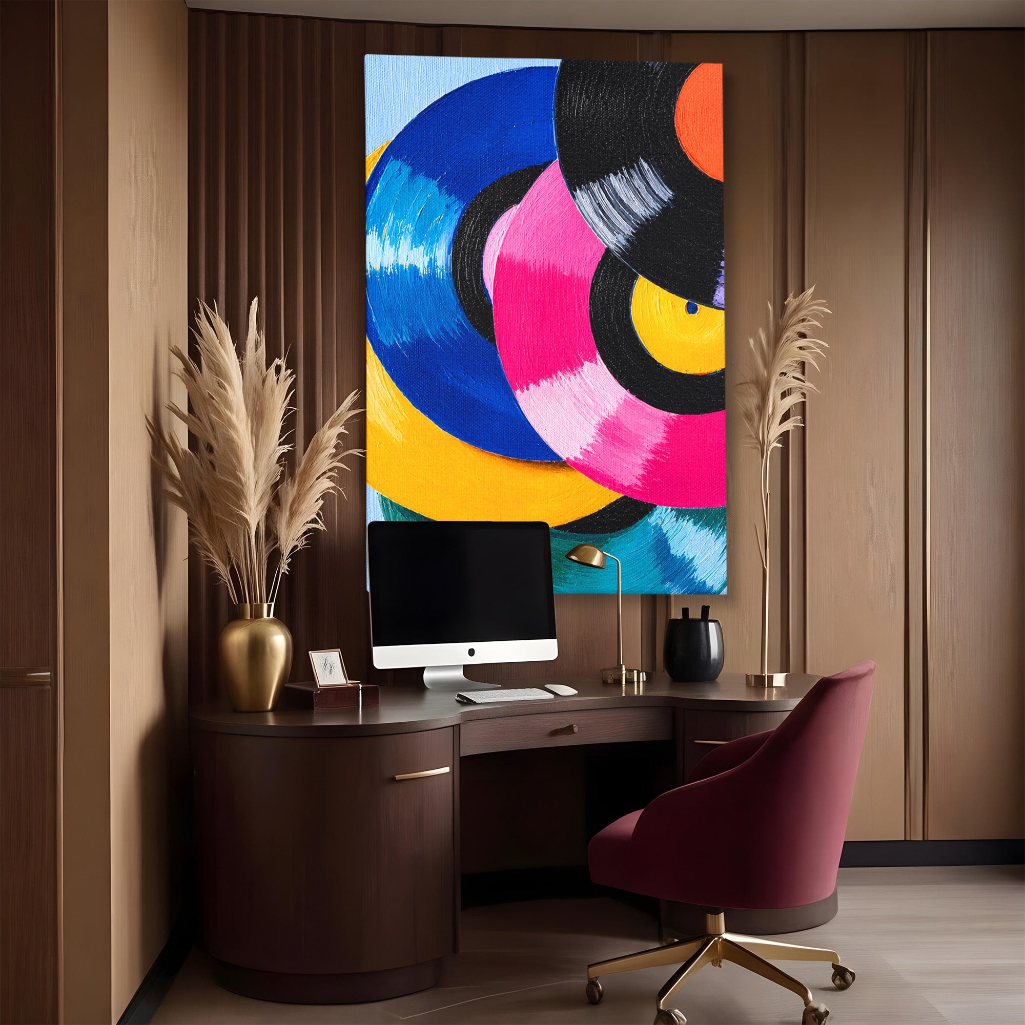 Tablou Canvas Premium LuxCanva® R1005, Viniluri Colorate, Viniluri, Muzica, Retro, Arta Abstracta, Living, Culori Vibrante