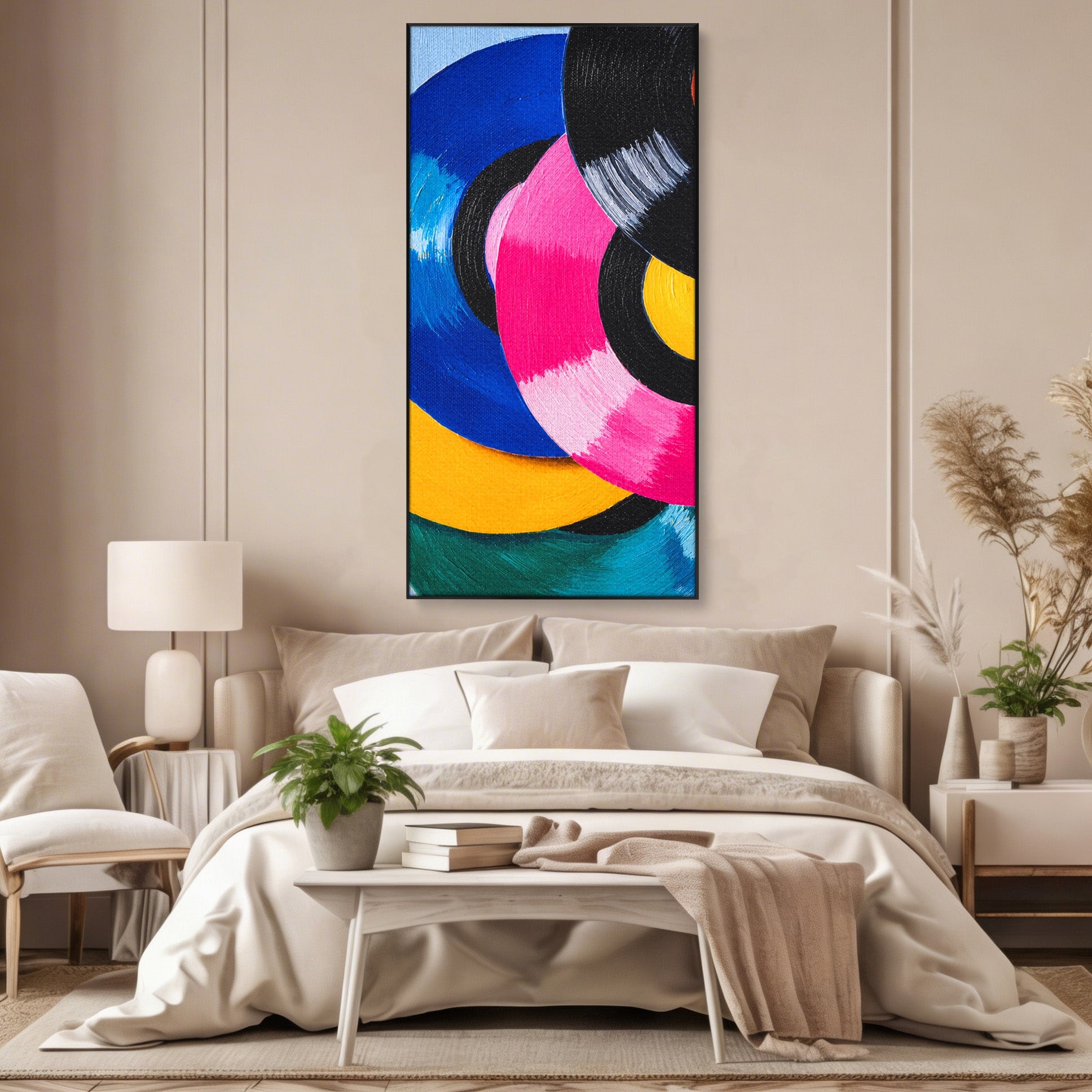 Tablou Canvas Premium LuxCanva® R1005, Viniluri Colorate, Viniluri, Muzica, Retro, Arta Abstracta, Living, Culori Vibrante