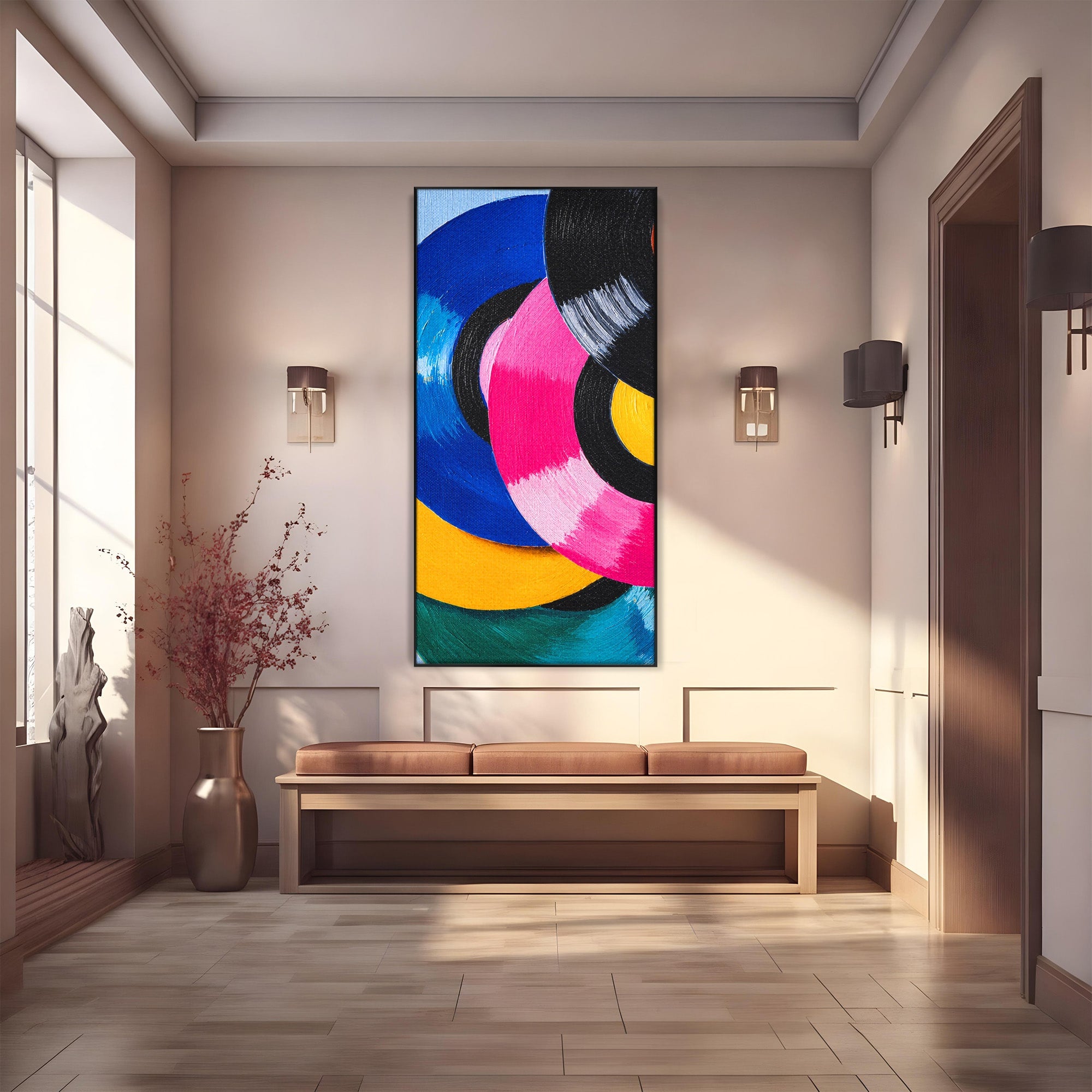Tablou Canvas Premium LuxCanva® R1005, Viniluri Colorate, Viniluri, Muzica, Retro, Arta Abstracta, Living, Culori Vibrante