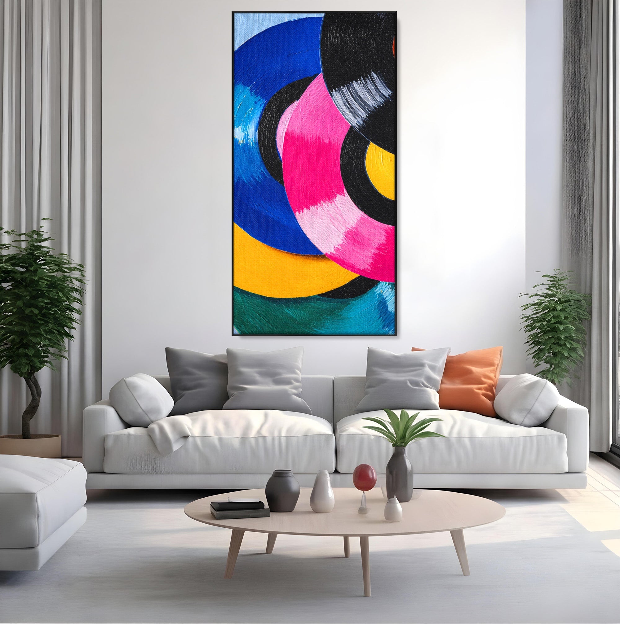 Tablou Canvas Premium LuxCanva® R1005, Viniluri Colorate, Viniluri, Muzica, Retro, Arta Abstracta, Living, Culori Vibrante