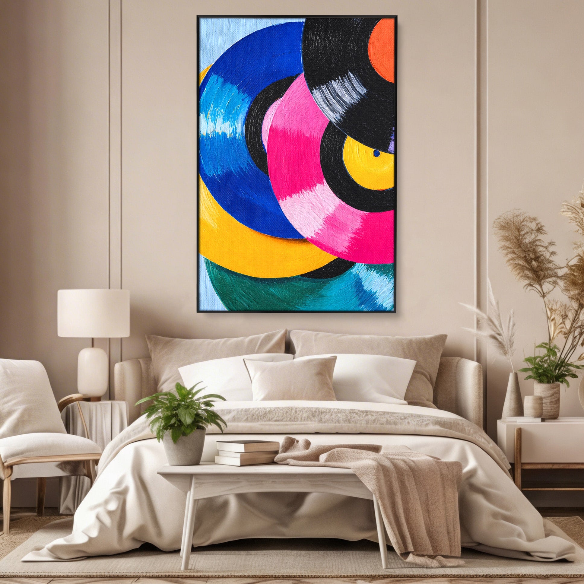 Tablou Canvas Premium LuxCanva® R1005, Viniluri Colorate, Viniluri, Muzica, Retro, Arta Abstracta, Living, Culori Vibrante